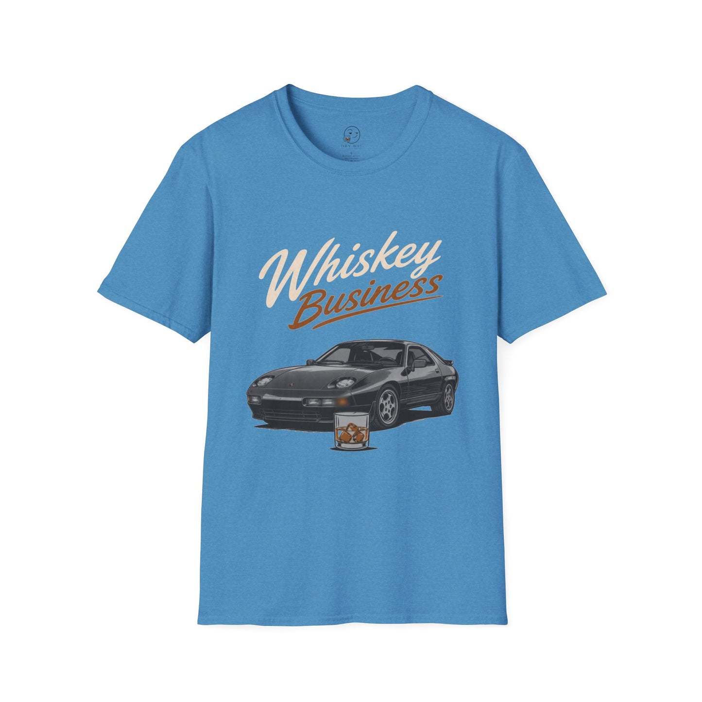 Whiskey Business Shirt, Heather Sapphire blue, front flat lay