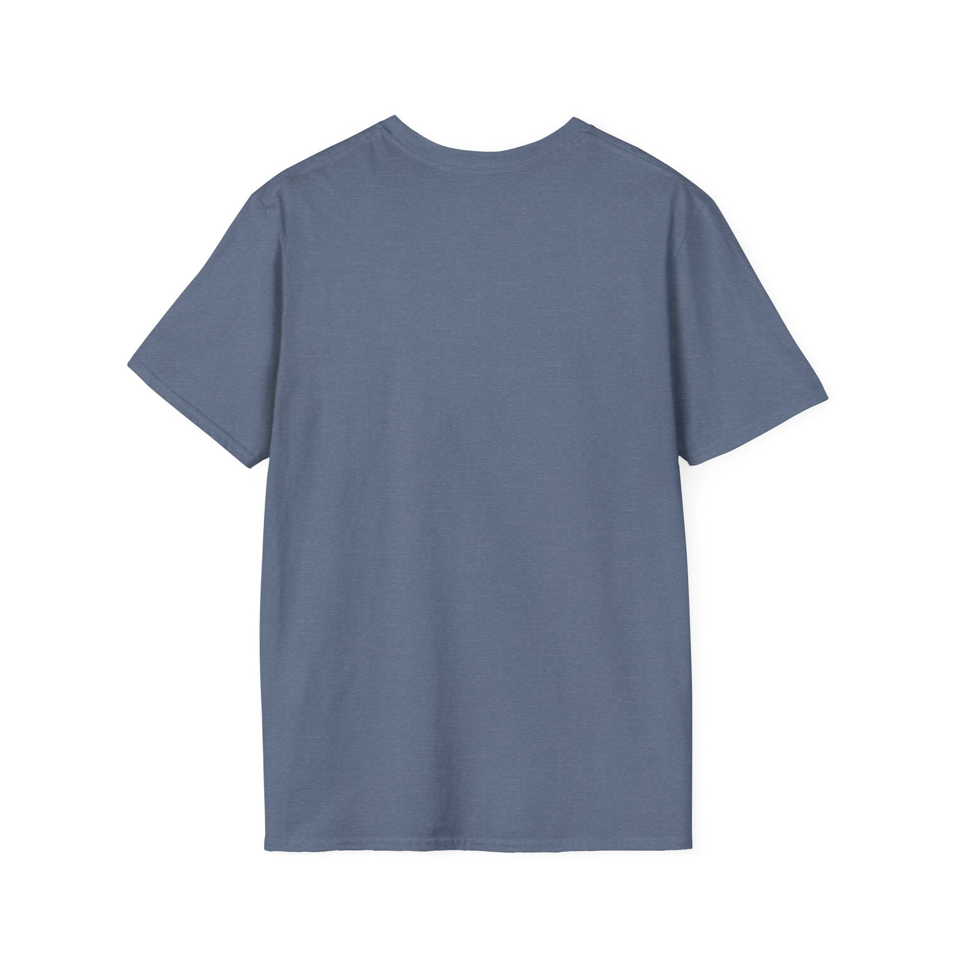 Fire Management Society Shirt, Heather Indigo slate blue, back flat lay showing the plain undecorated back