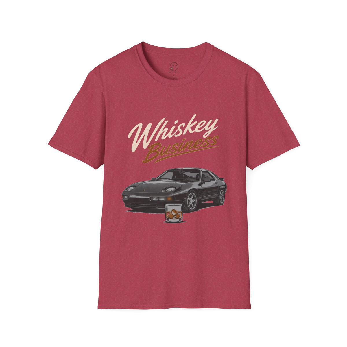 Whiskey Business Shirt, Heather Cardinal red, front flat lay