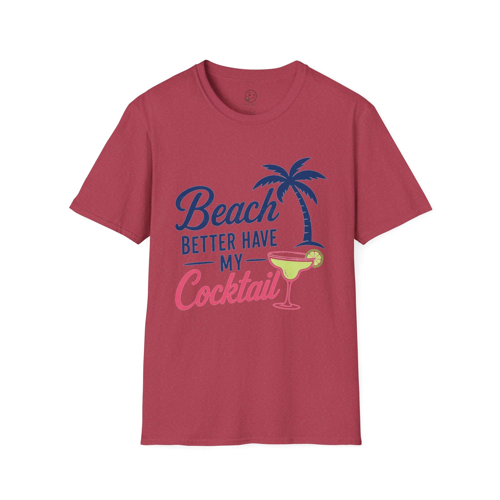Beach Better Have My Cocktail Shirt, Heather Cardinal red, front flat lay