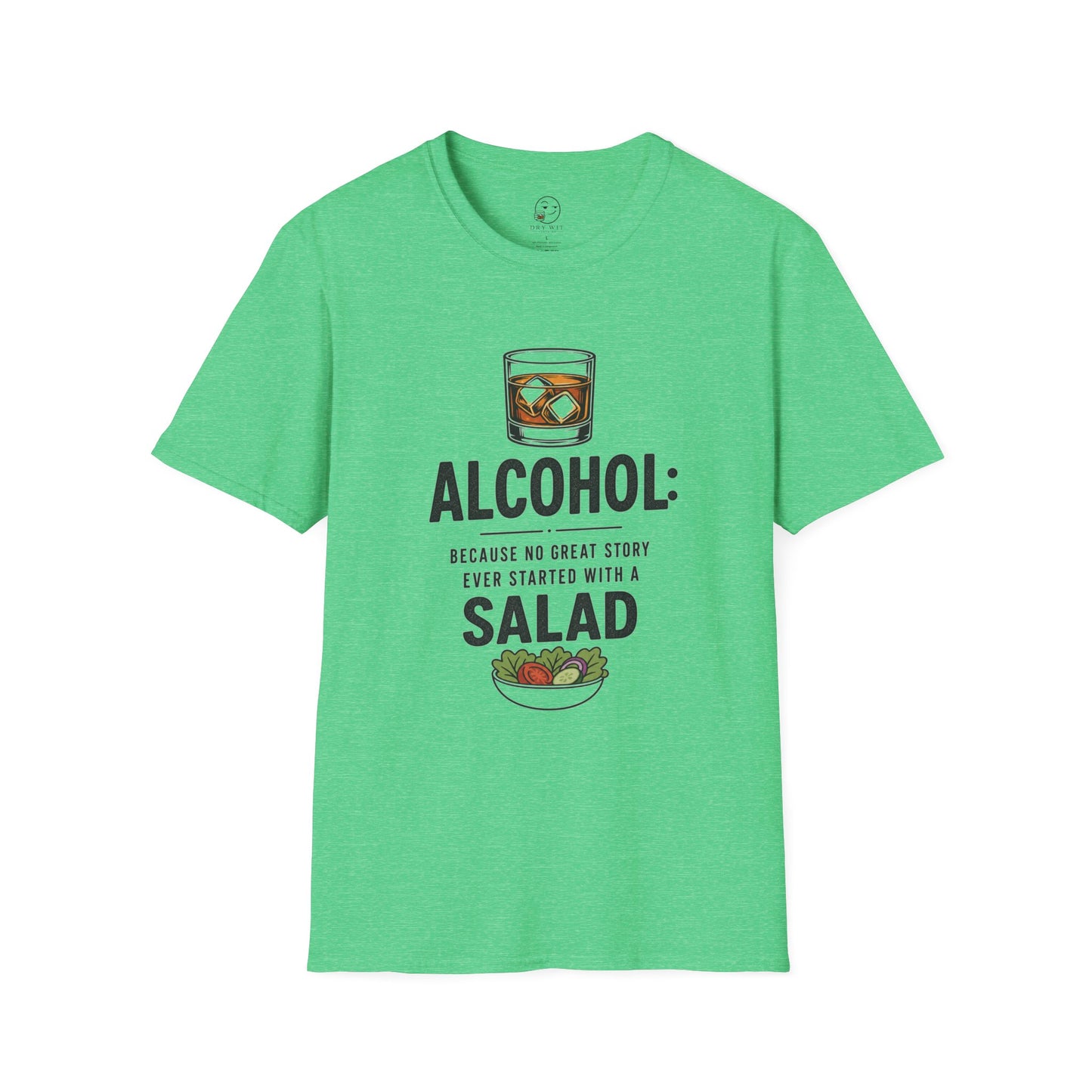 No Great Story Started With a Salad Shirt, Heather Irish Green mint, front flat lay