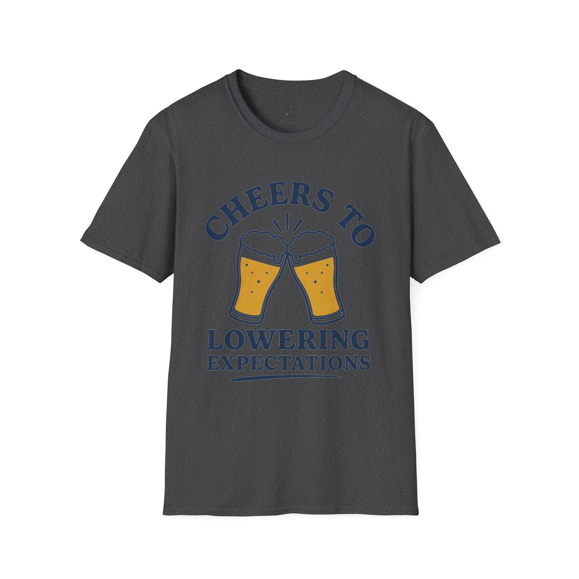Cheers to Lowering Expectations Shirt, Dark Heather charcoal, front flat lay