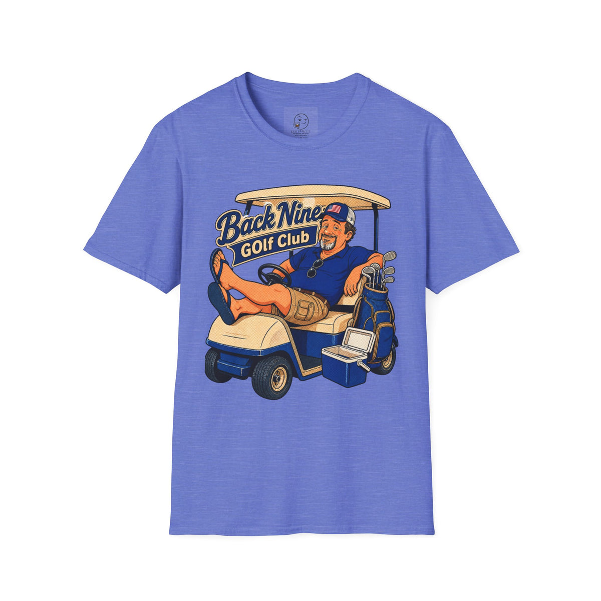 Back Nine Club Shirt, Heather Royal blue, front flat lay