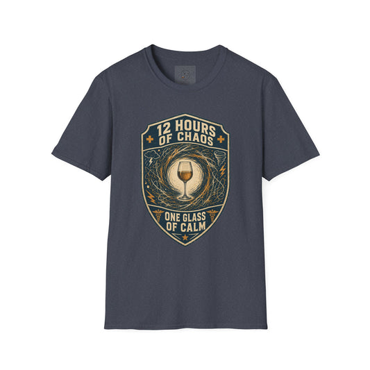 12 Hours of Chaos Shirt, Heather Navy, front flat lay