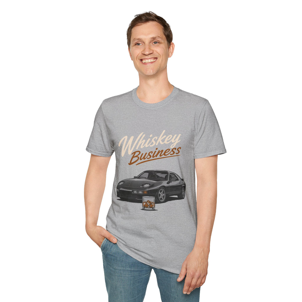 Whiskey Business Shirt, Sport Grey, worn by a standing model with one hand in their pocket