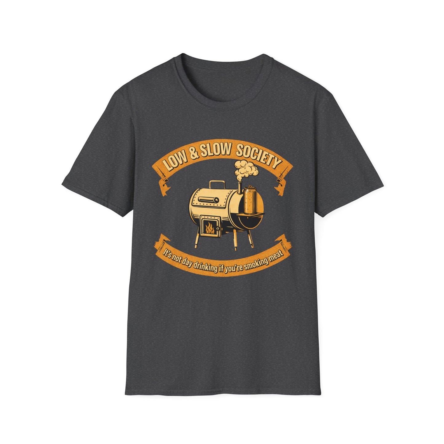 Low & Slow Society Shirt, Dark Heather charcoal, front flat lay