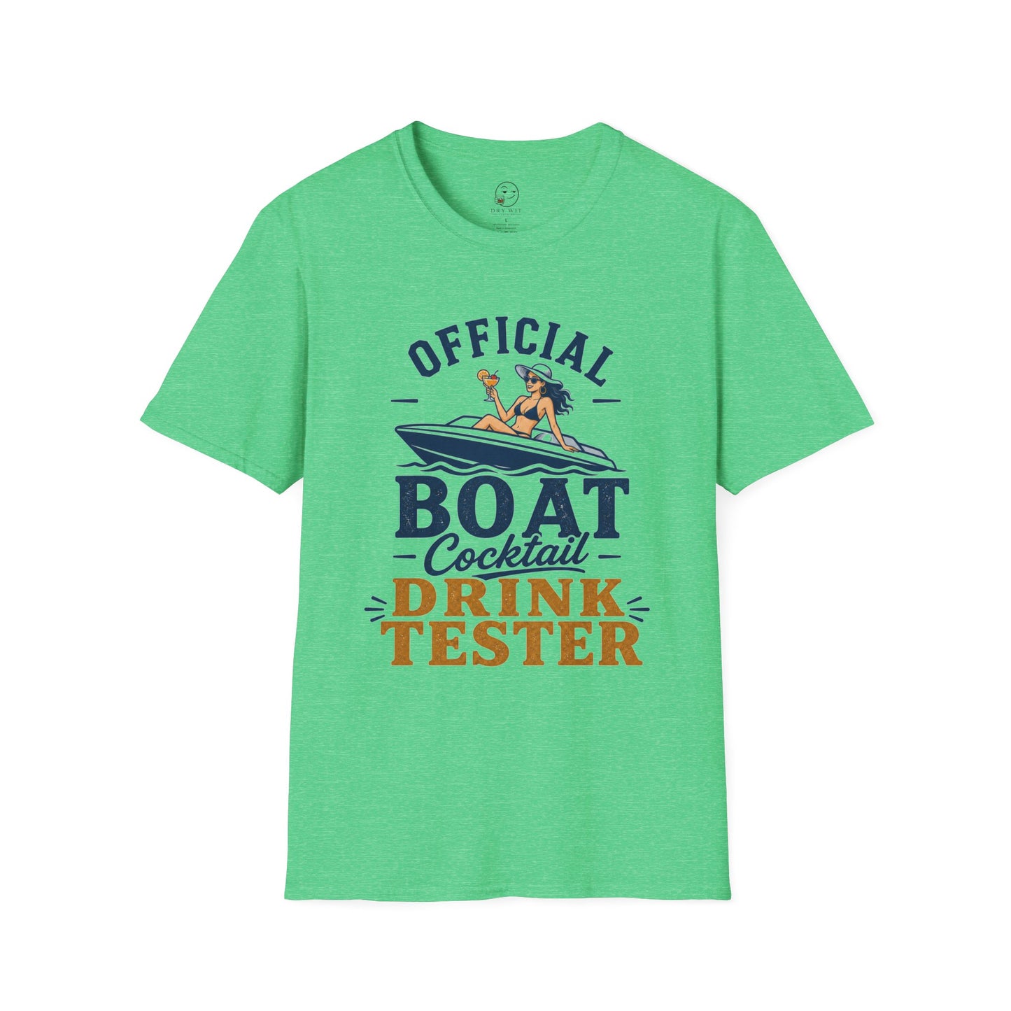Official Boat Cocktail Drink Tester Shirt, Heather Irish Green mint, front flat lay