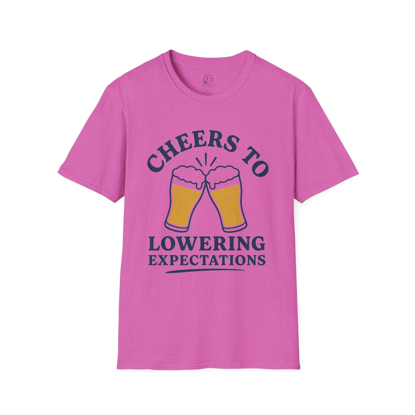 Cheers to Lowering Expectations Shirt, Heather Berry pink, front flat lay