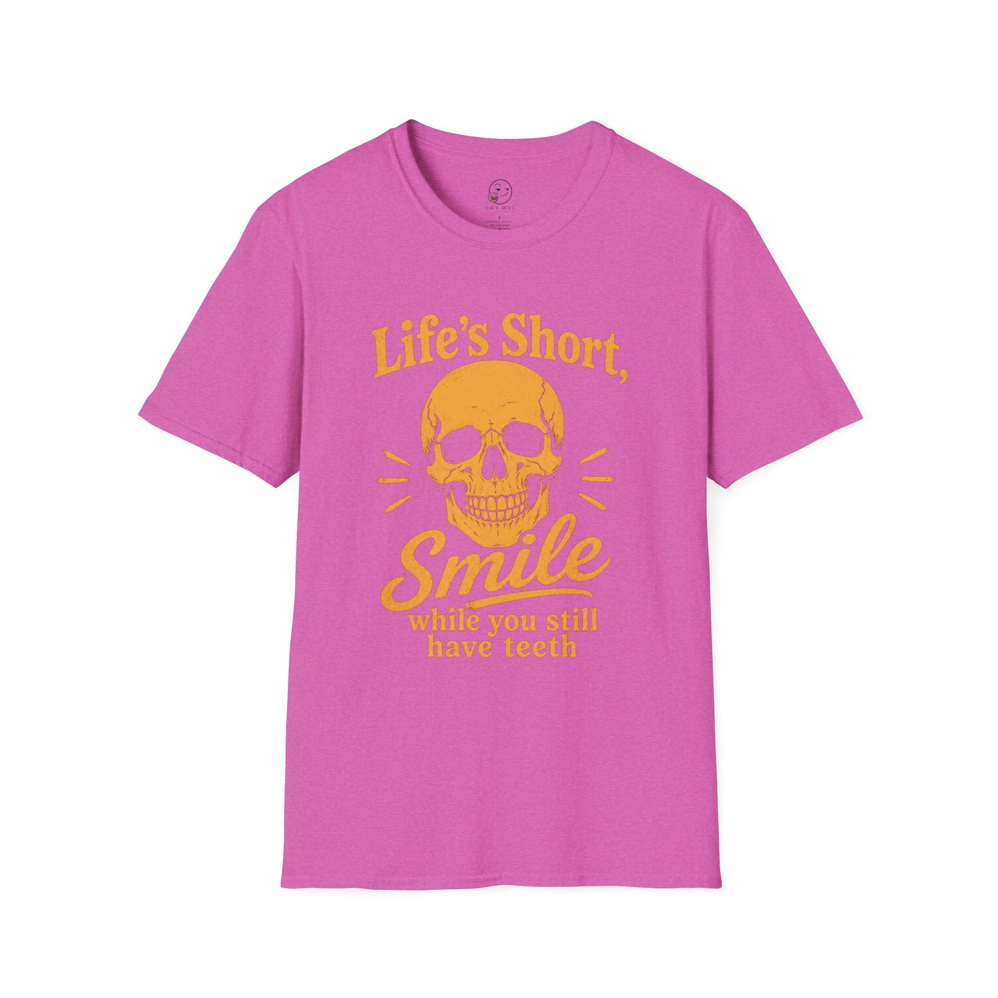 Life's Short, Smile While You Have Teeth Shirt, Heather Berry pink, front flat lay