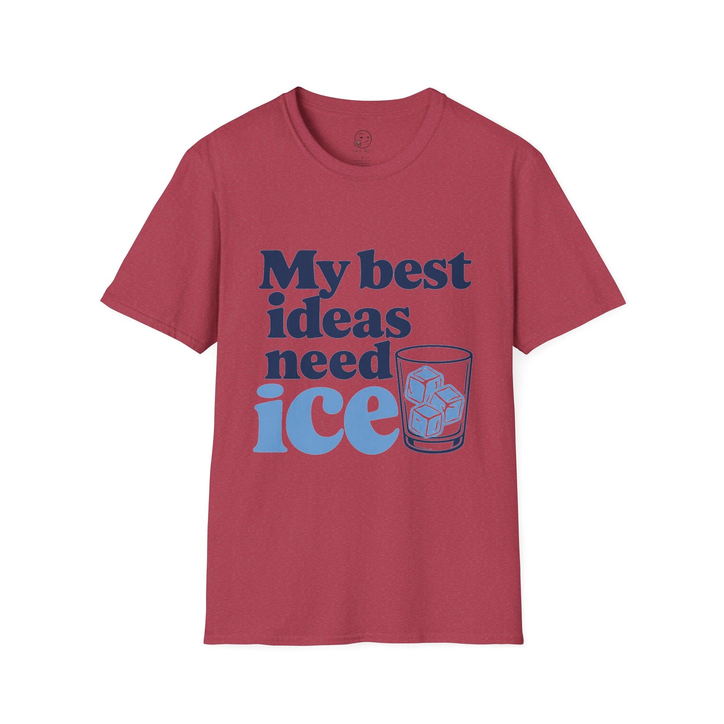 My Best Ideas Need Ice Shirt, Heather Cardinal red, front flat lay