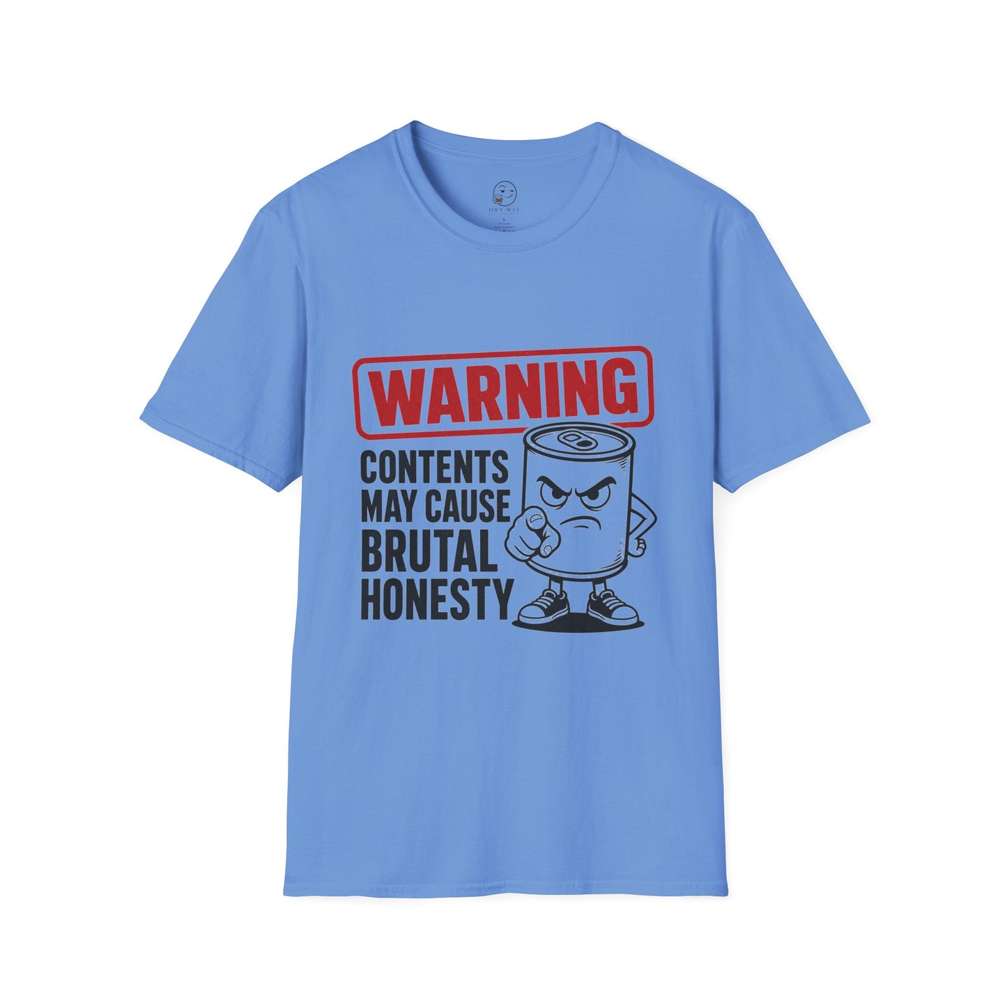Warning: Contents May Cause Brutal Honesty Shirt, Carolina Blue, front flat lay
