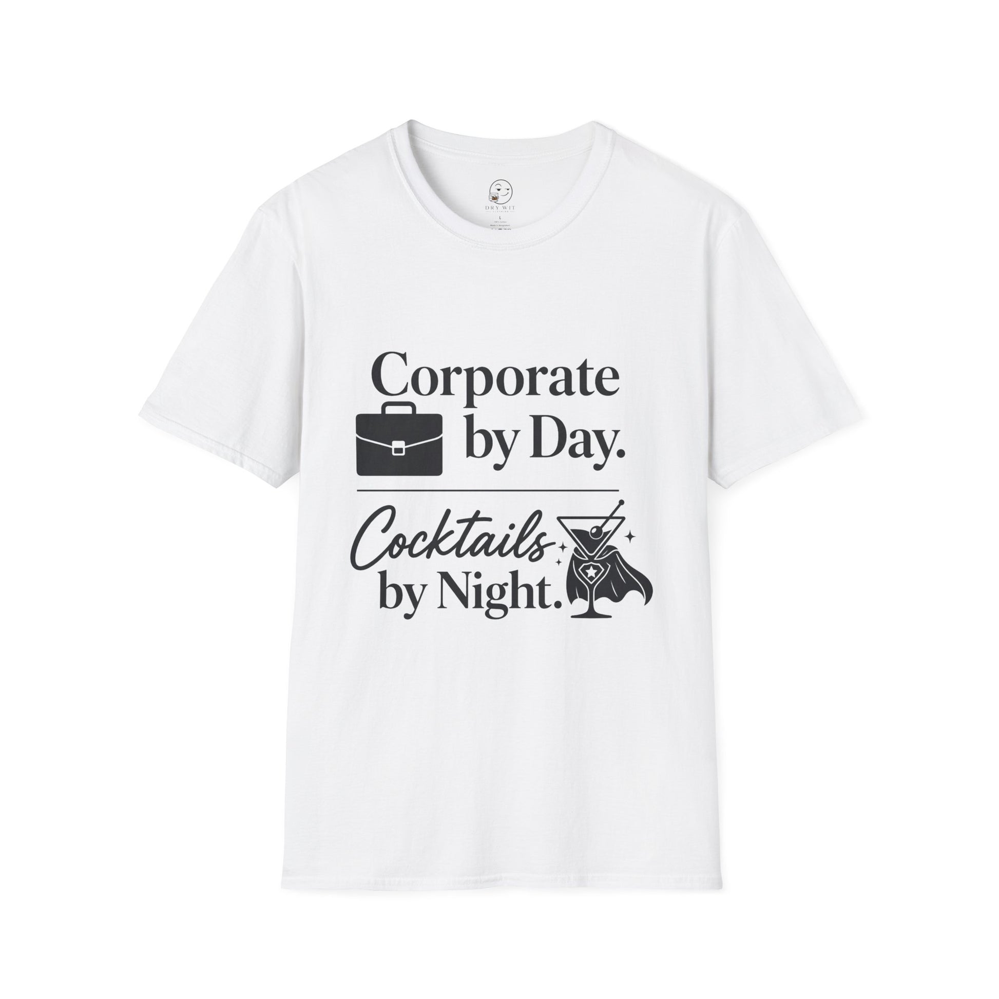 Corporate by Day, Cocktails by Night Shirt, White, front flat lay