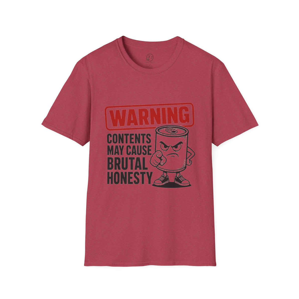 Warning: Contents May Cause Brutal Honesty Shirt, Heather Cardinal red, front flat lay