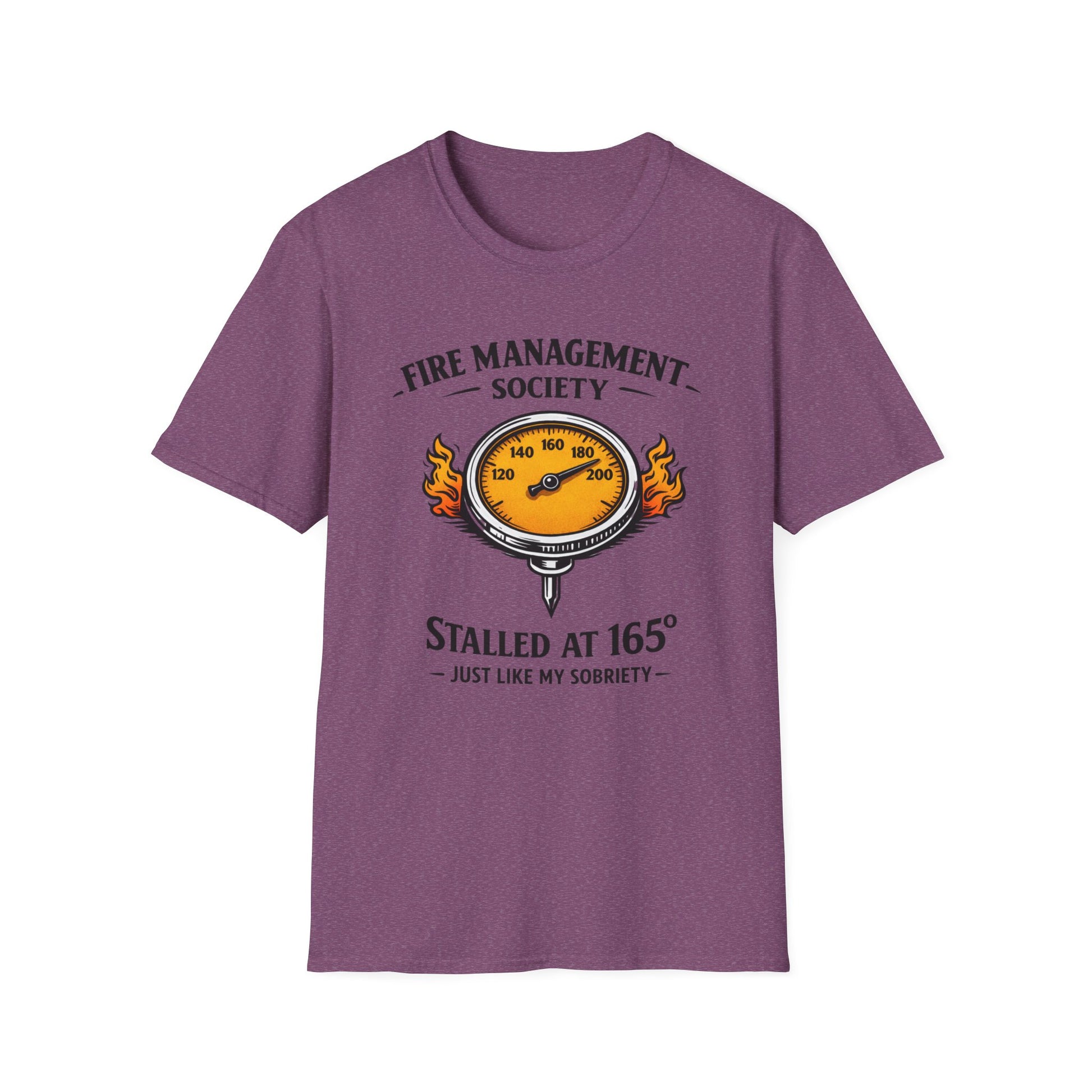 Fire Management Society Shirt, Heather Maroon plum, front flat lay