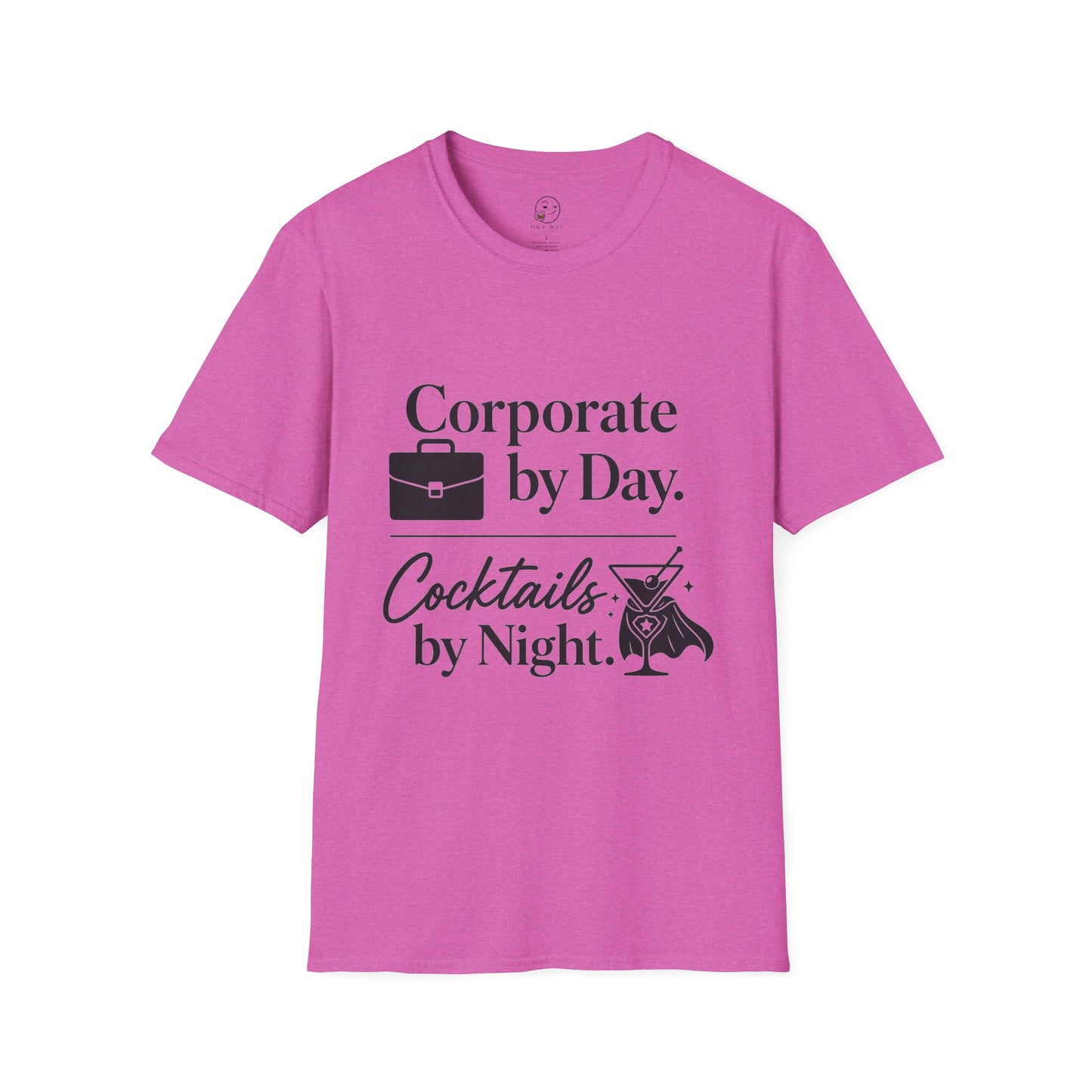 Corporate by Day, Cocktails by Night Shirt, Heather Berry pink, front flat lay