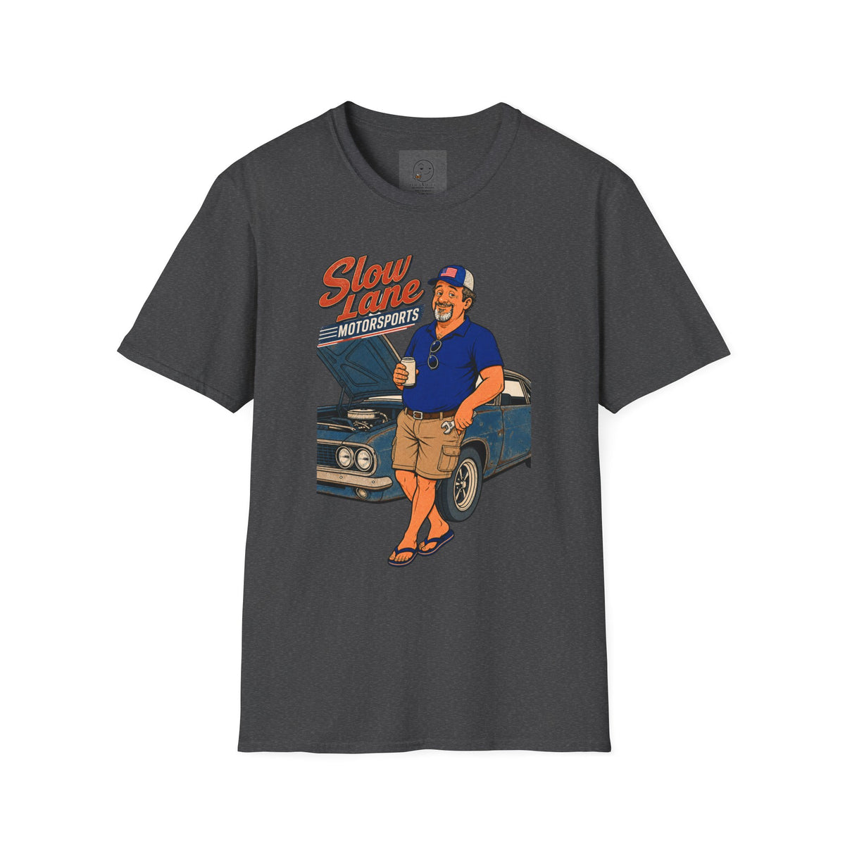 Slow Lane Motorsports Shirt, Dark Heather charcoal, front flat lay
