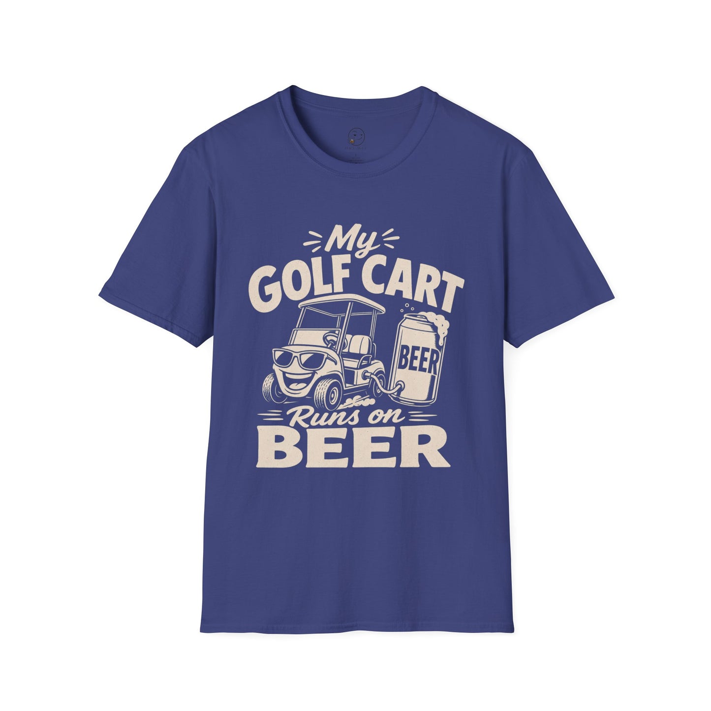 My Golf Cart Runs on Beer Shirt, Metro Blue, front flat lay