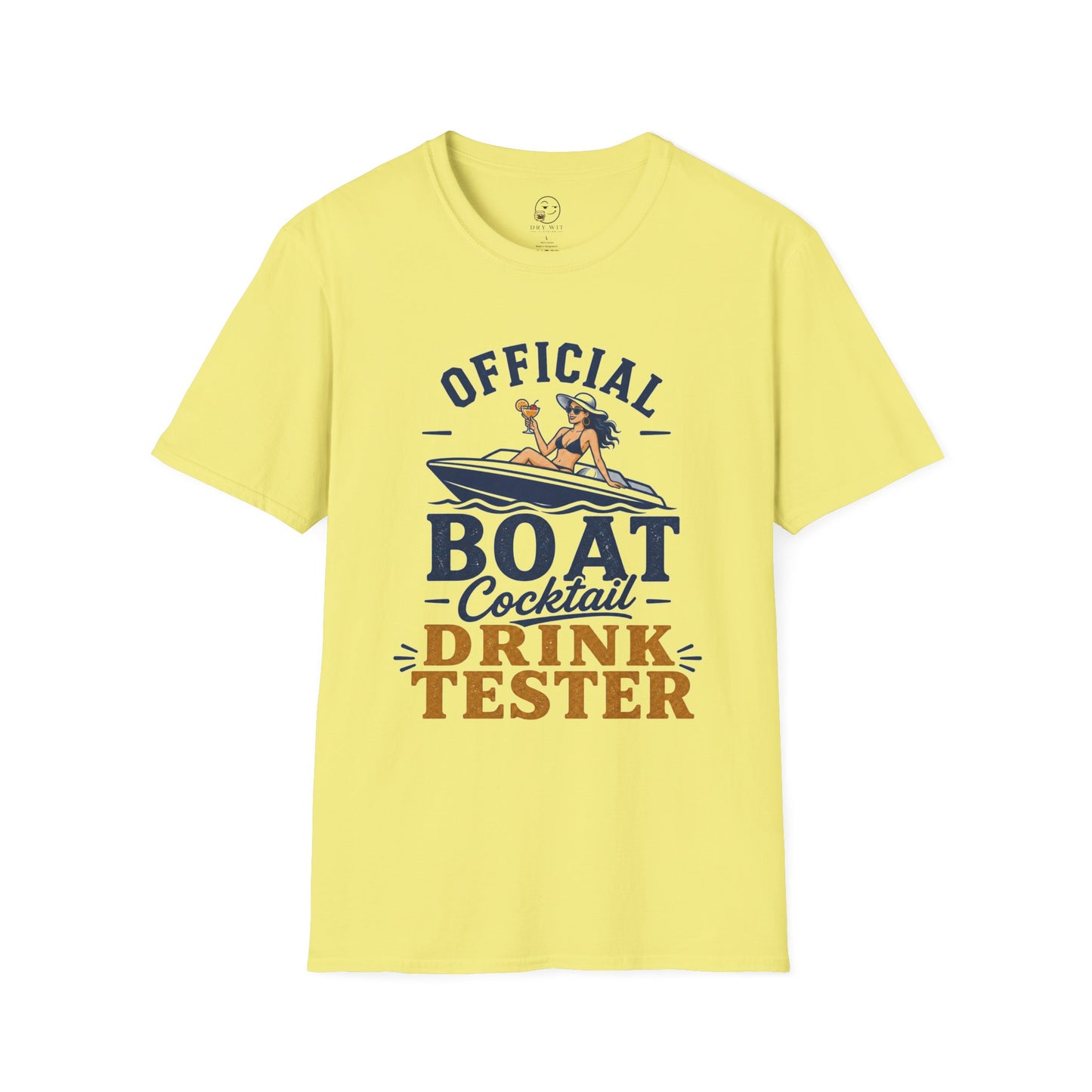 Official Boat Cocktail Drink Tester Shirt, Cornsilk pale yellow, front flat lay
