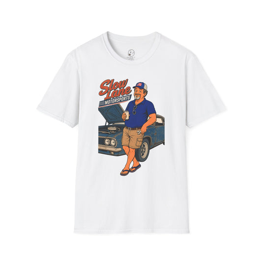 Slow Lane Motorsports Shirt, White, front flat lay
