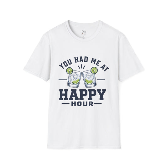 You Had Me At Happy Hour Shirt, White, front flat lay