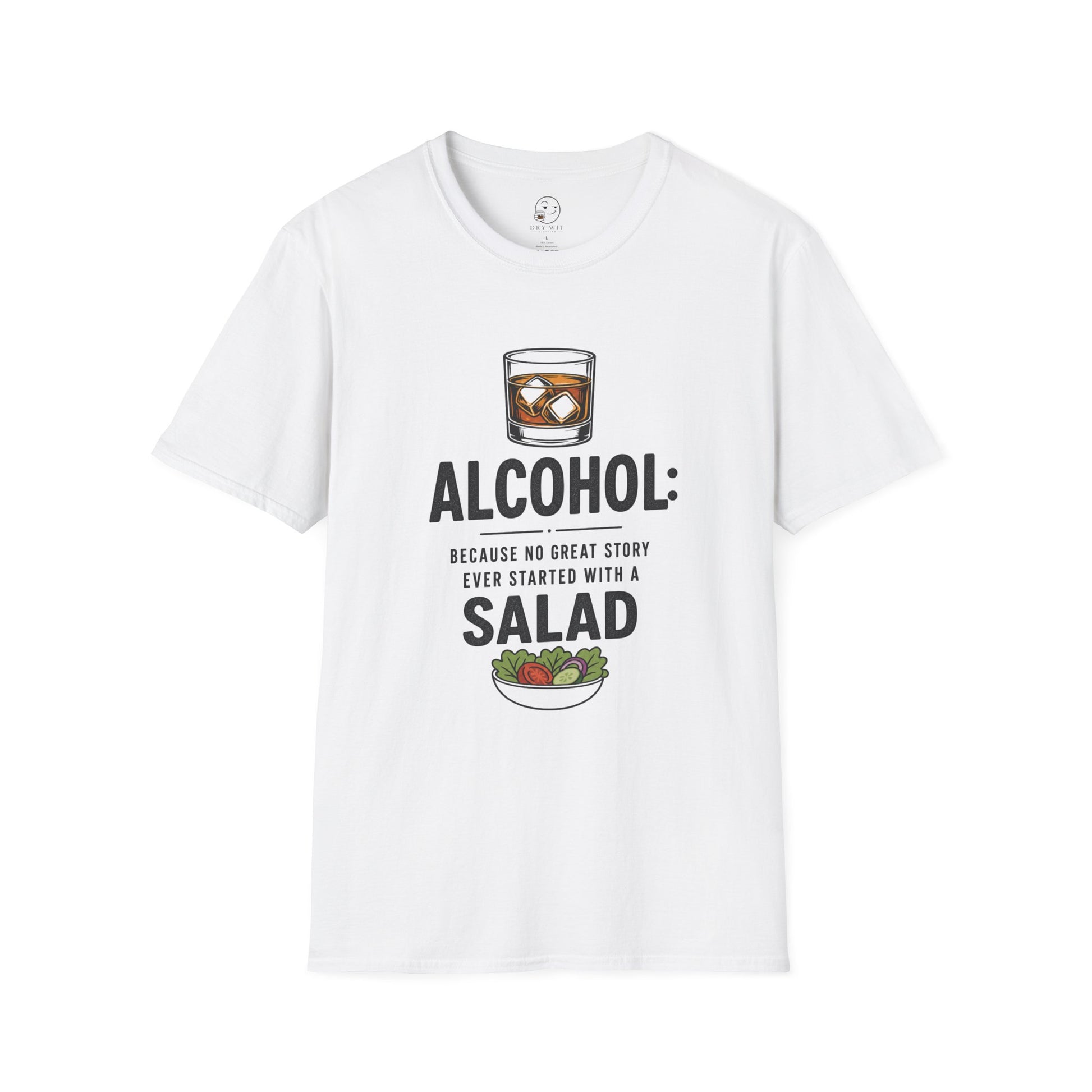 No Great Story Started With a Salad Shirt, White, front flat lay
