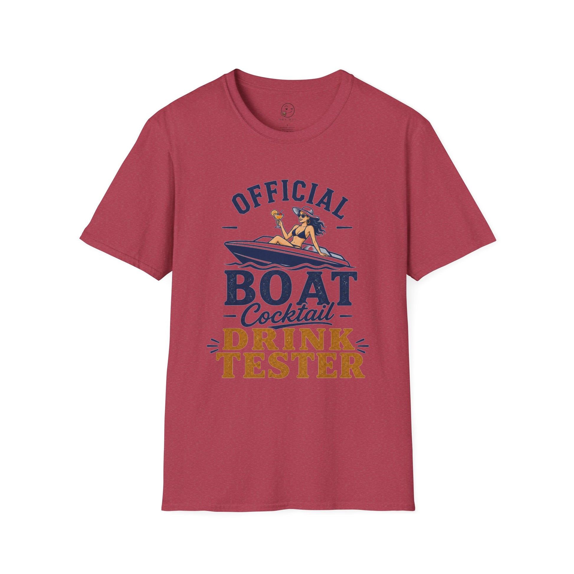 Official Boat Cocktail Drink Tester Shirt, Heather Cardinal red, front flat lay