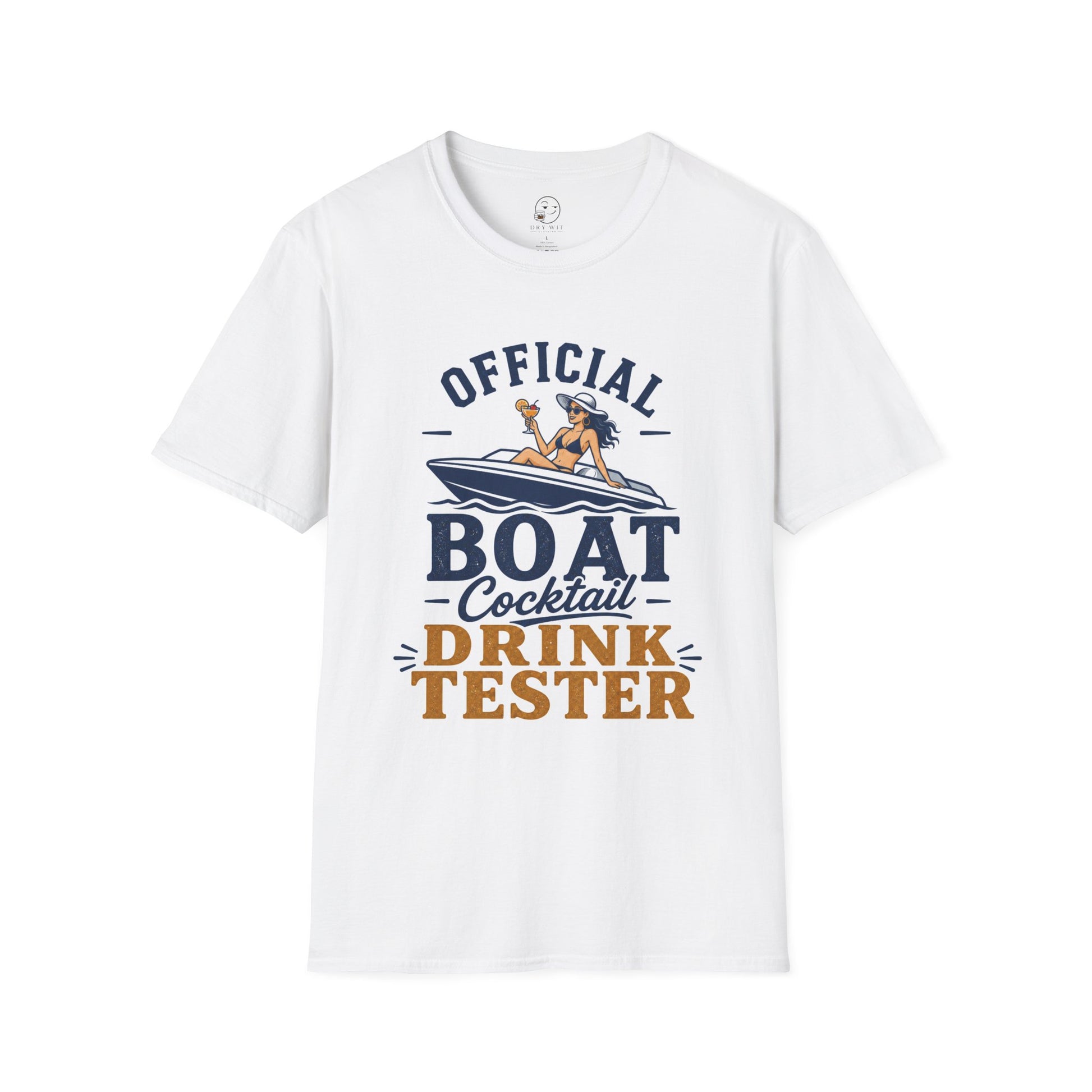 Official Boat Cocktail Drink Tester Shirt, White, front flat lay