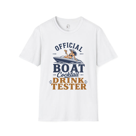 Official Boat Cocktail Drink Tester Shirt, White, front flat lay