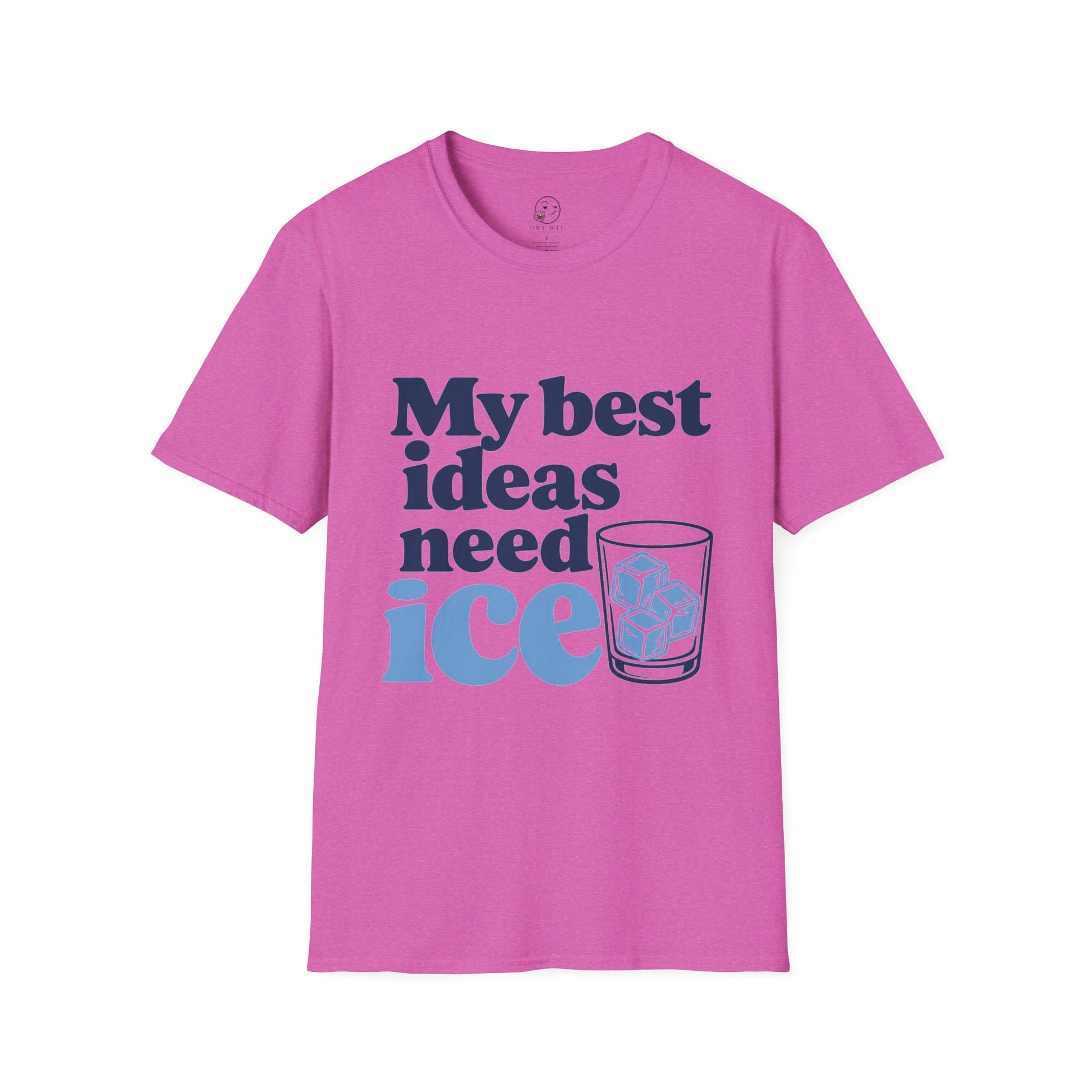 My Best Ideas Need Ice Shirt, Heather Berry pink, front flat lay