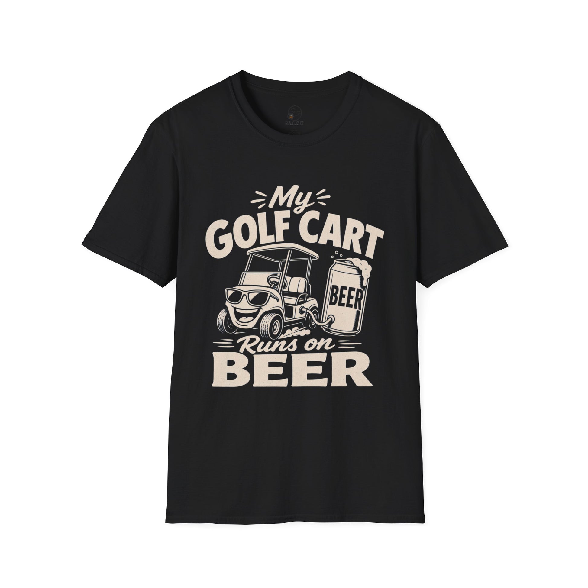 My Golf Cart Runs on Beer Shirt, Black, front flat lay