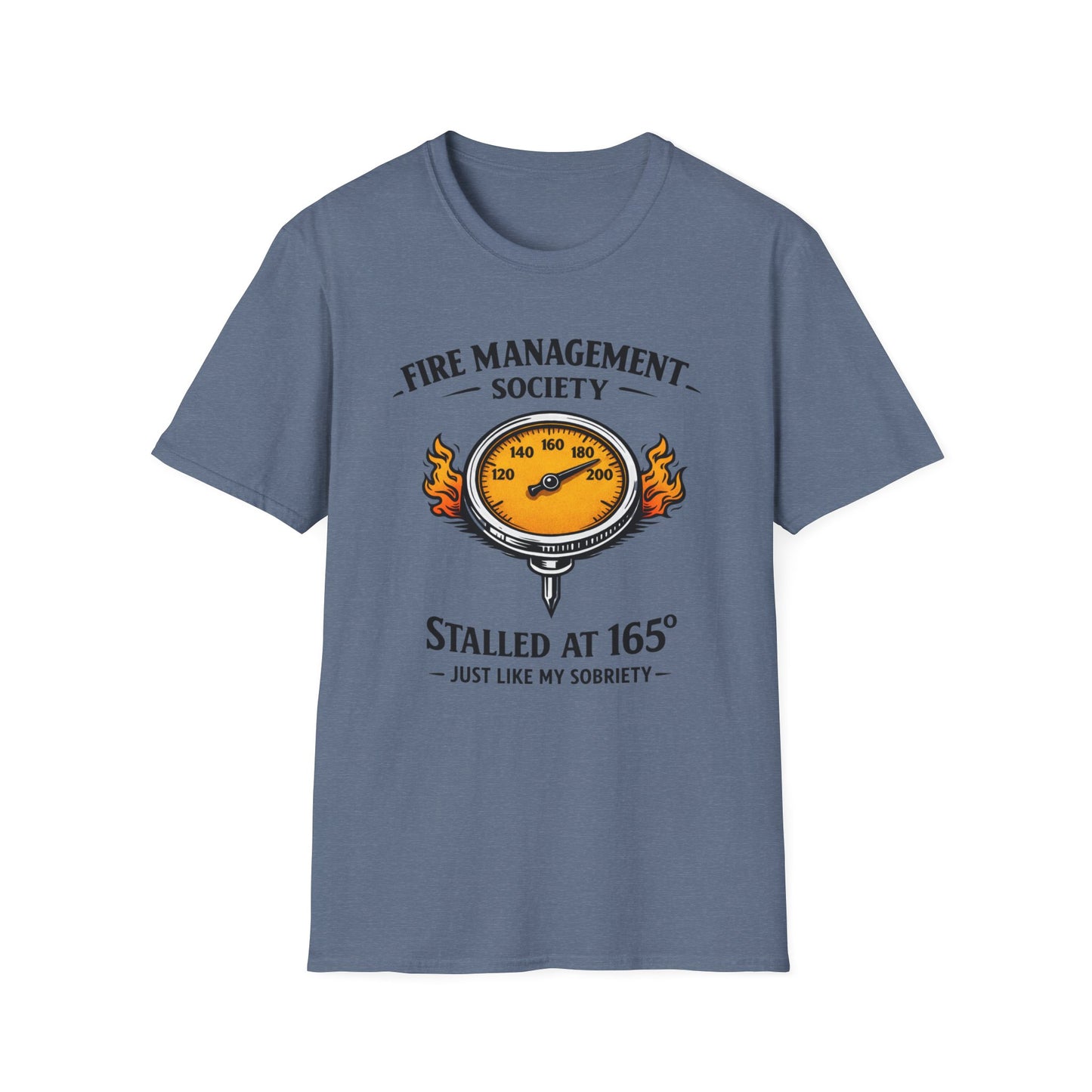 Fire Management Society Shirt, Heather Indigo slate blue, front flat lay