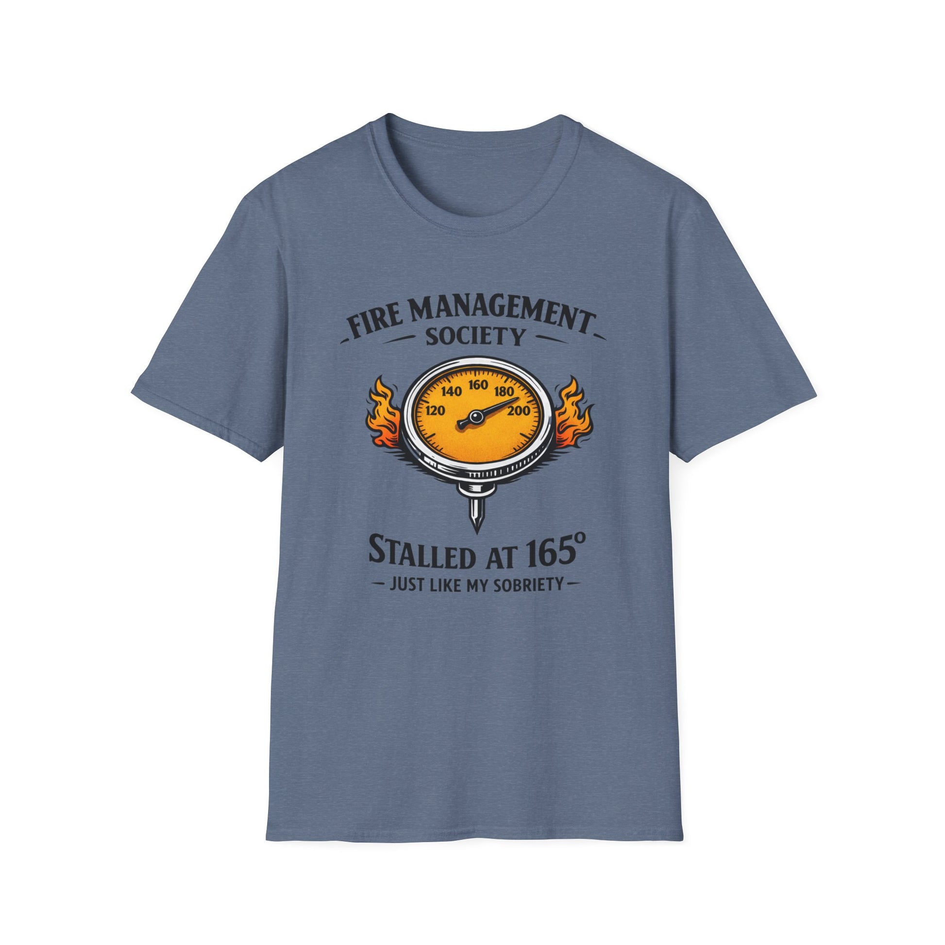 Fire Management Society Shirt, Heather Indigo slate blue, front flat lay