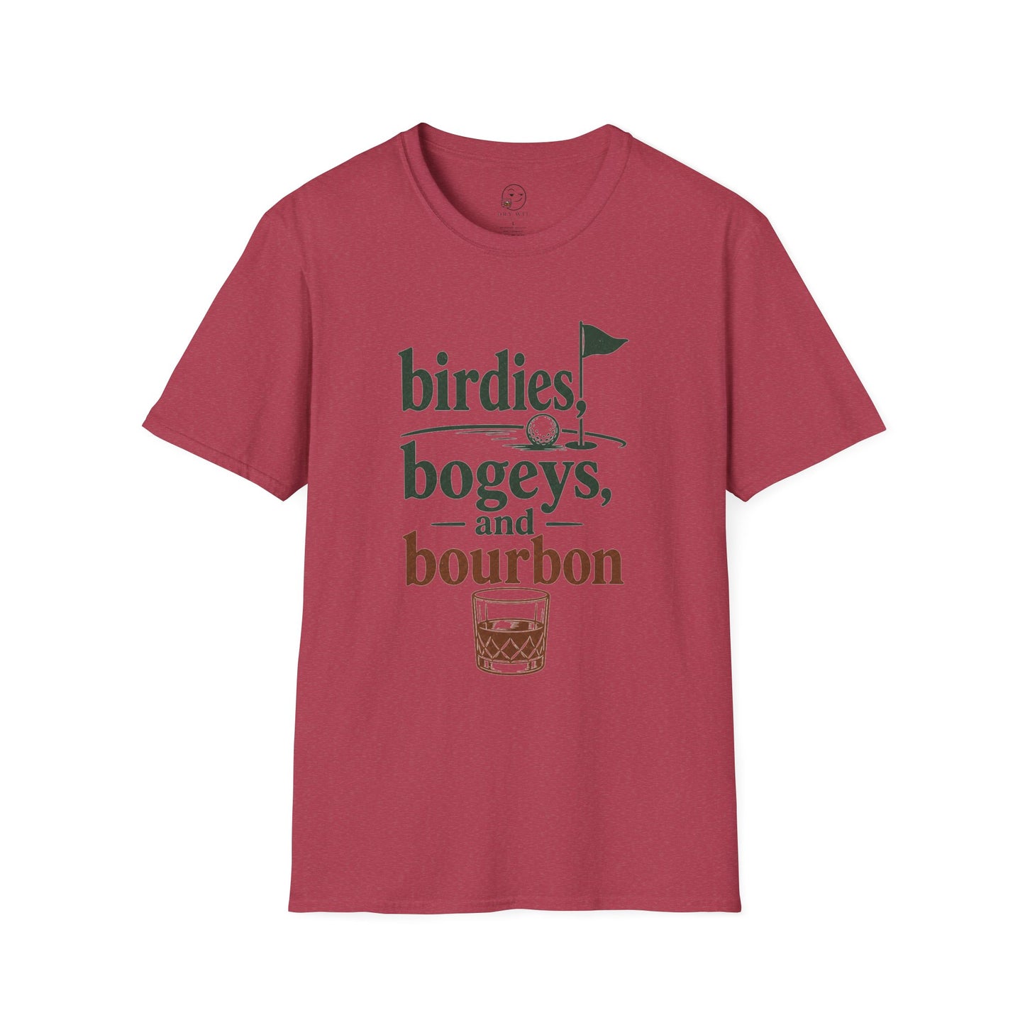 Birdies, Bogeys, and Bourbon Shirt, Heather Cardinal red, front flat lay