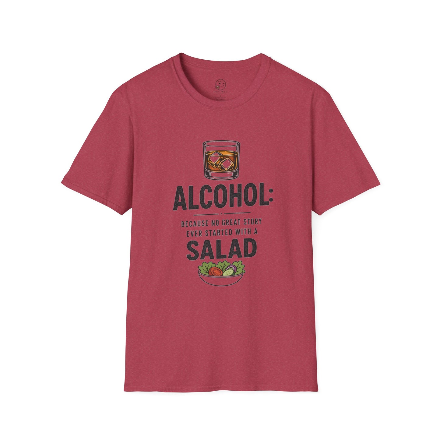 No Great Story Started With a Salad Shirt, Heather Cardinal red, front flat lay