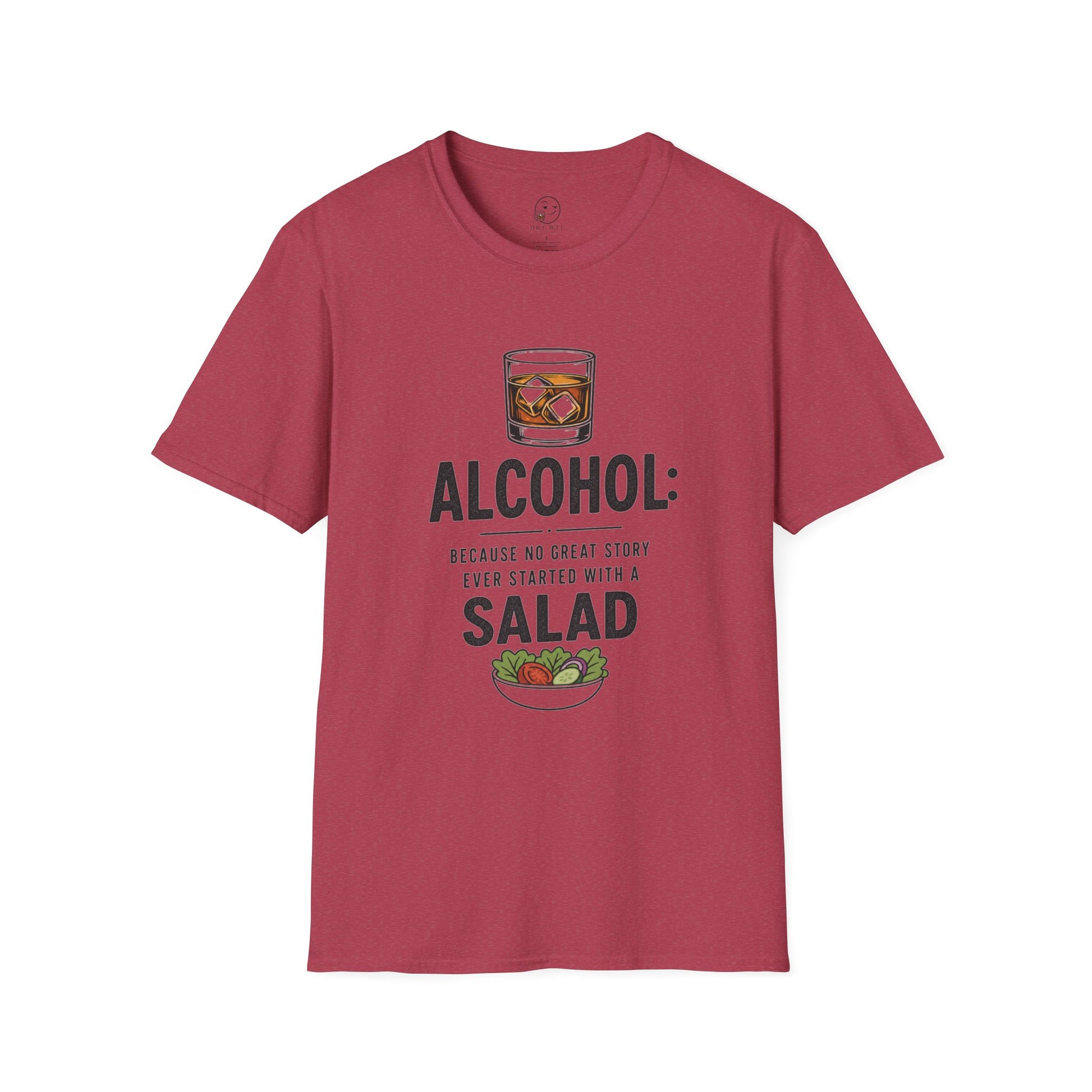No Great Story Started With a Salad Shirt, Heather Cardinal red, front flat lay
