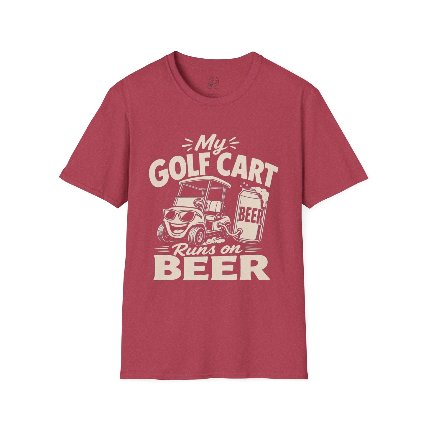My Golf Cart Runs on Beer Shirt, Heather Cardinal red, front flat lay