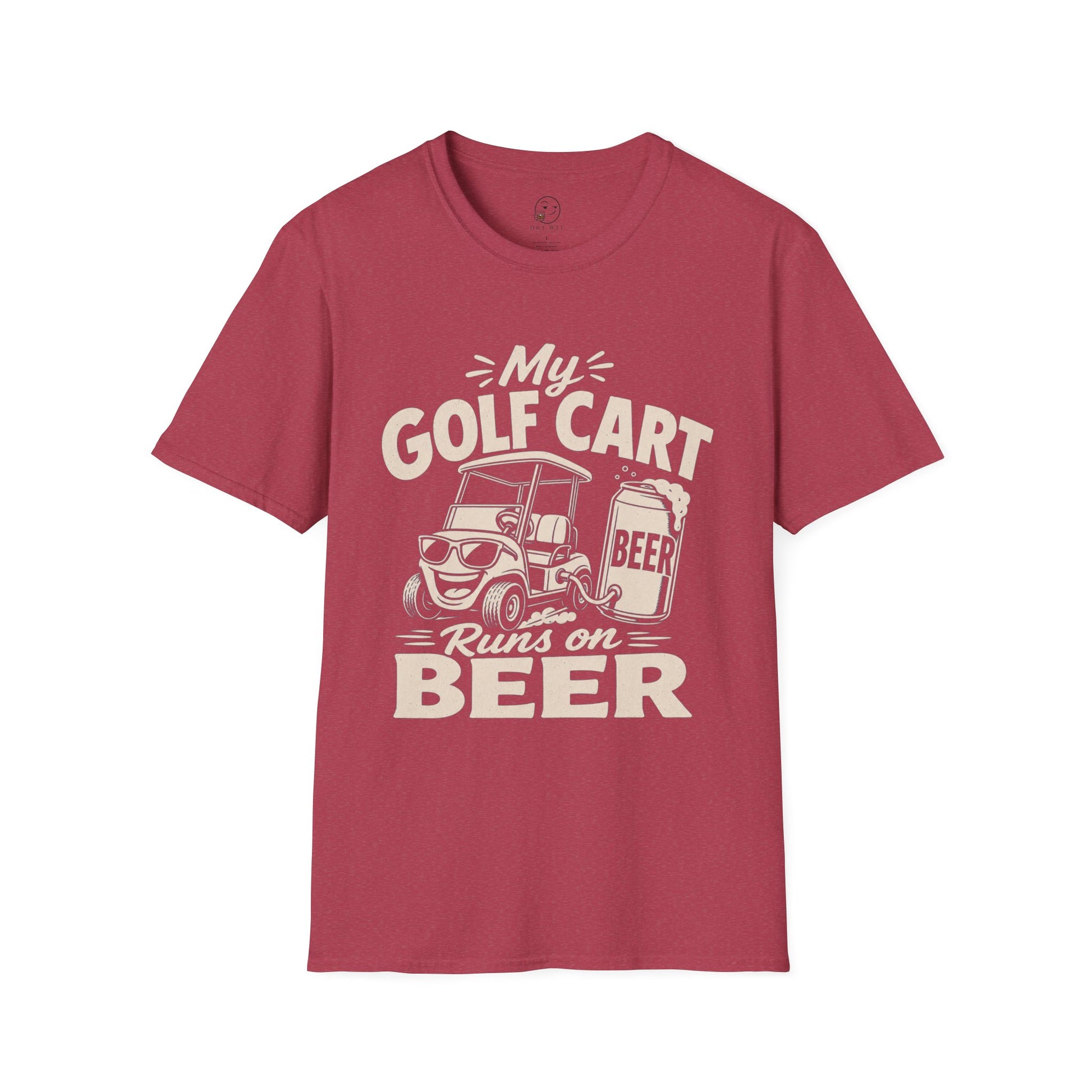 My Golf Cart Runs on Beer Shirt, Heather Cardinal red, front flat lay