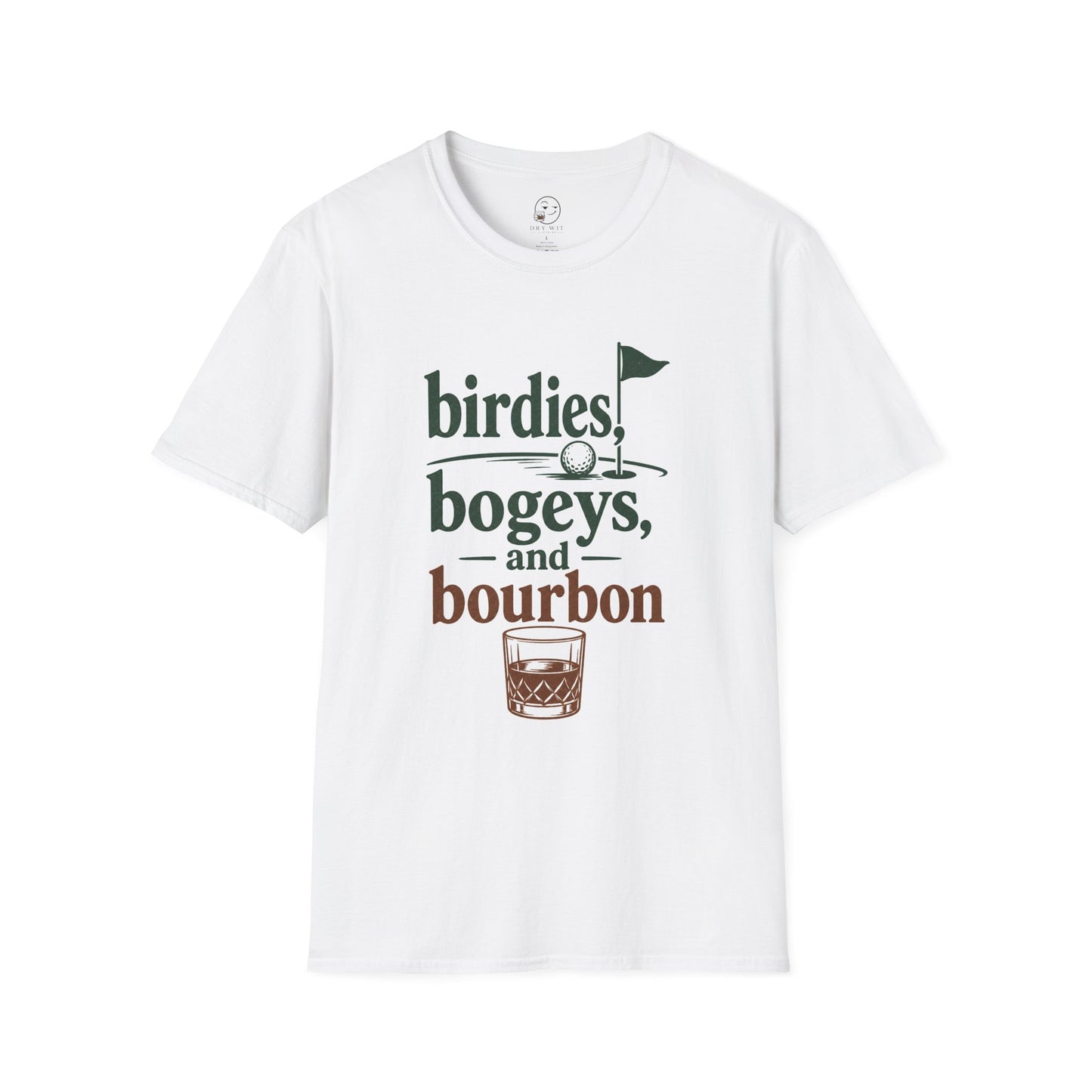 Birdies, Bogeys, and Bourbon Shirt, White, front flat lay