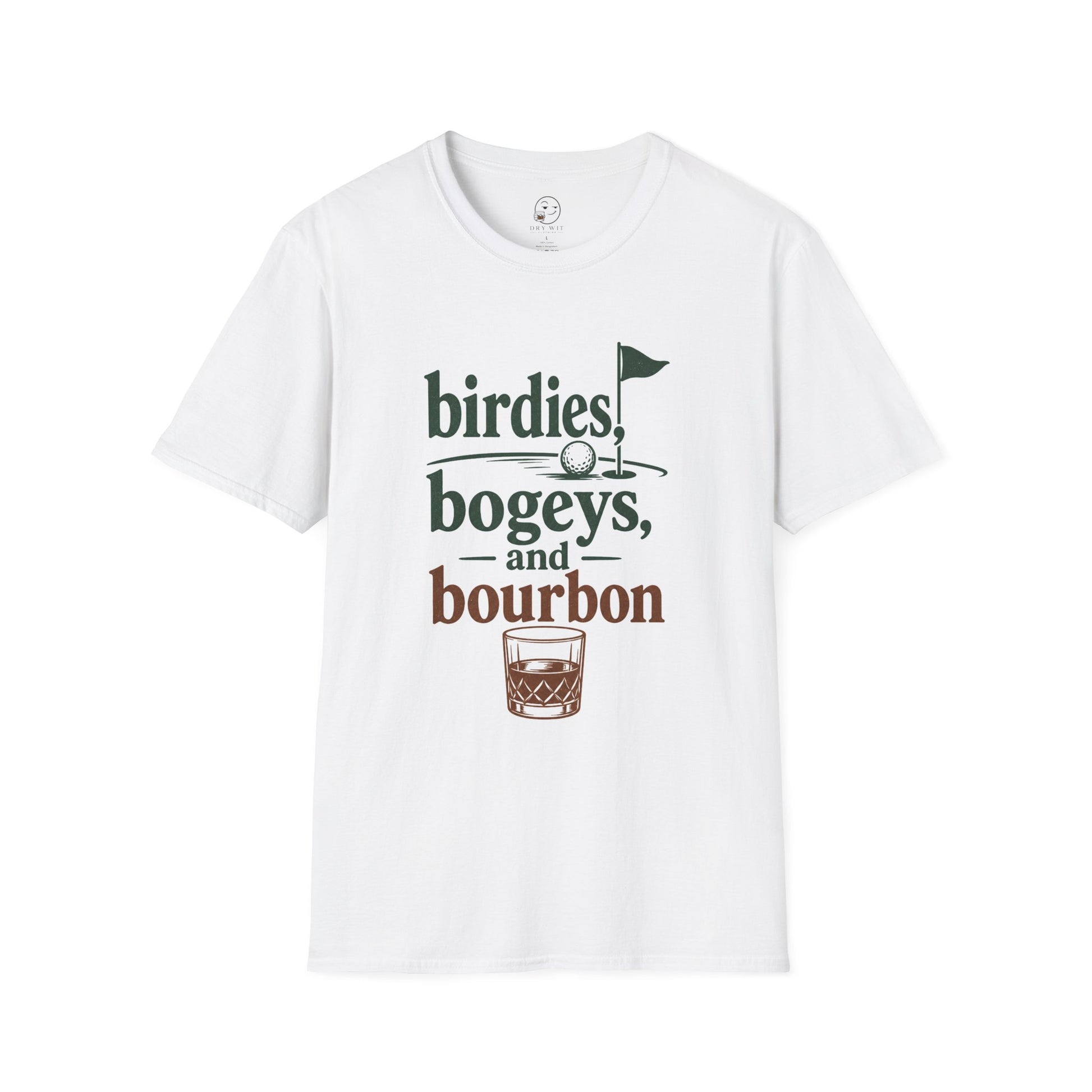 Birdies, Bogeys, and Bourbon Shirt, White, front flat lay