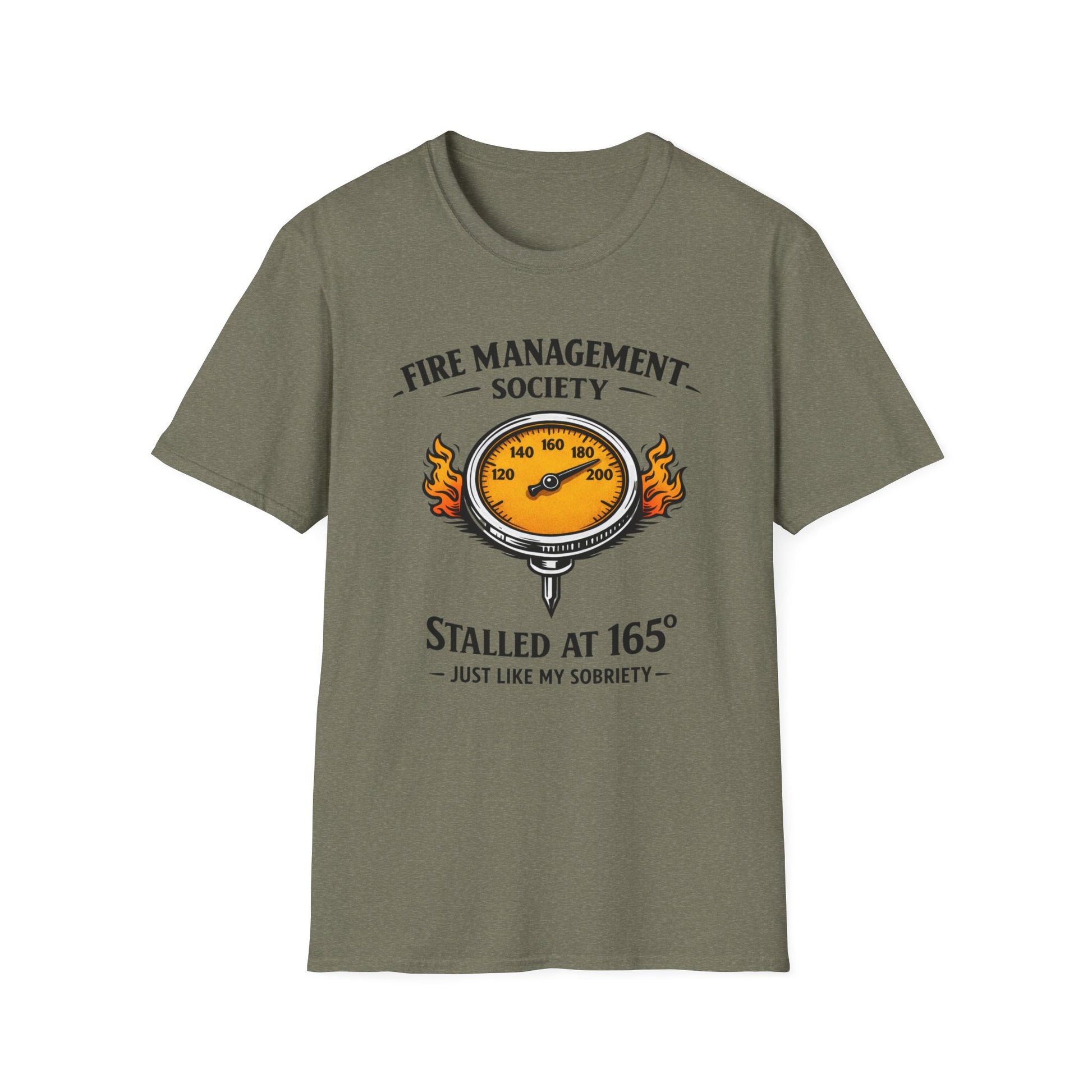 Fire Management Society Shirt, Heather Military Green olive, front flat lay