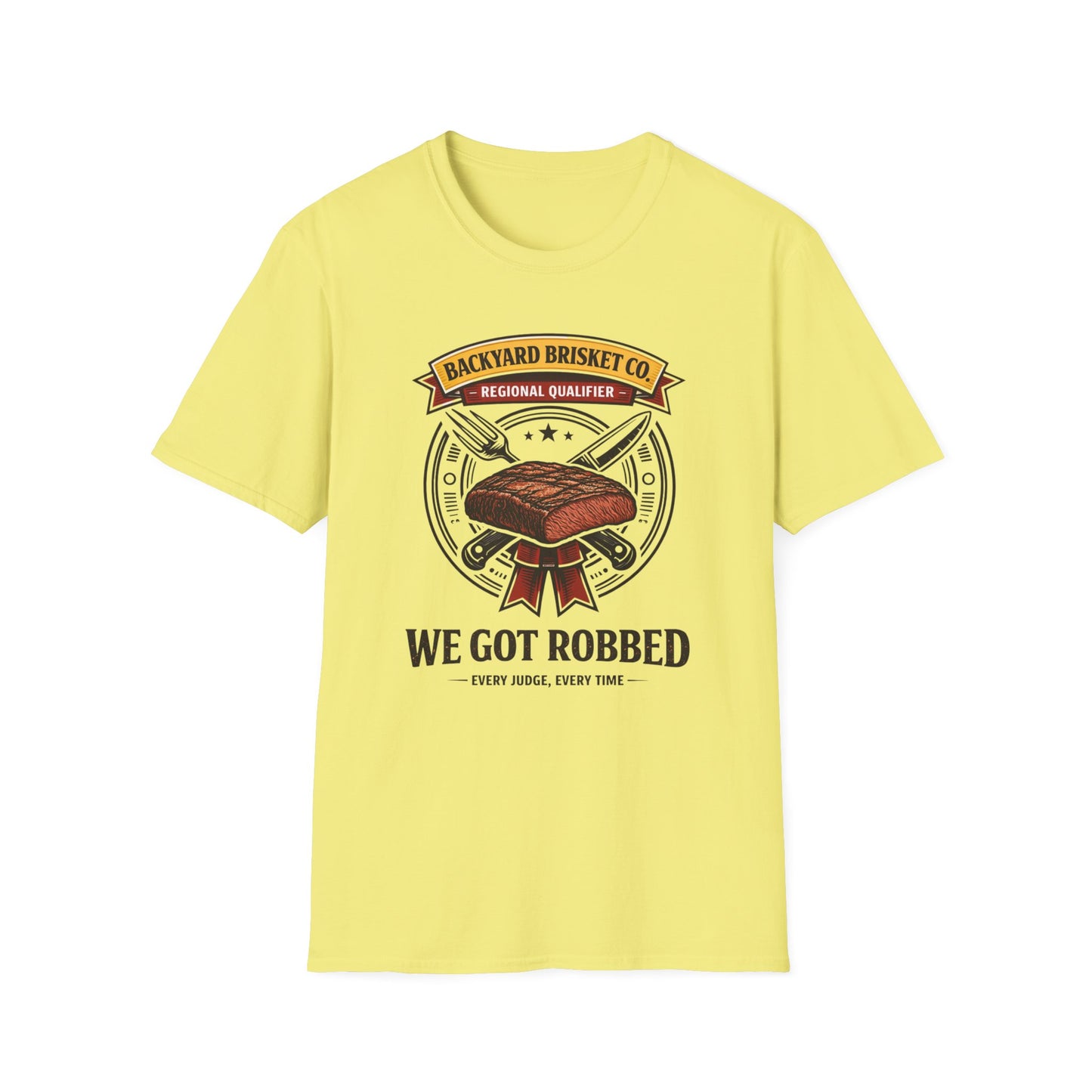 Backyard Brisket Co. Shirt, Cornsilk pale yellow, front flat lay