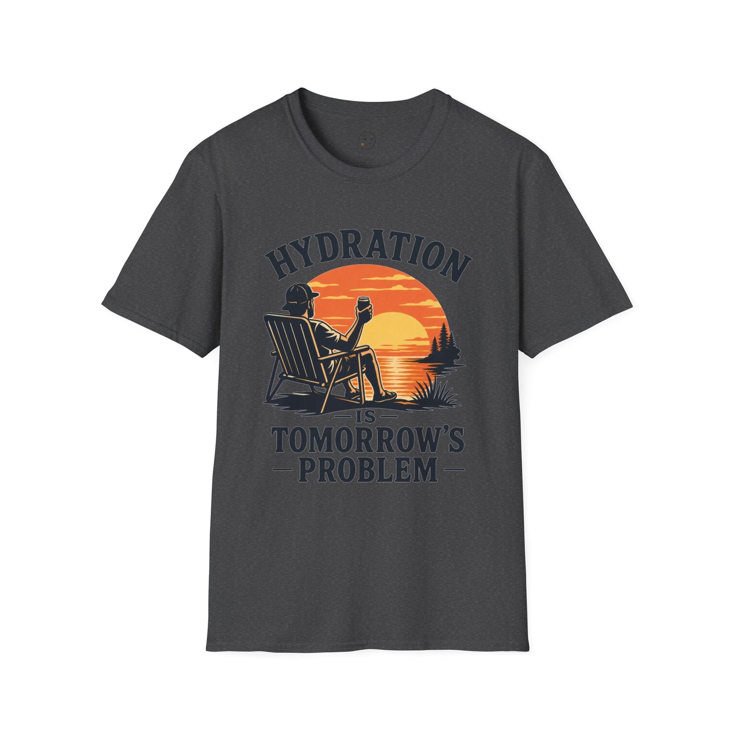 Hydration Is Tomorrow's Problem Shirt, Dark Heather charcoal, front flat lay