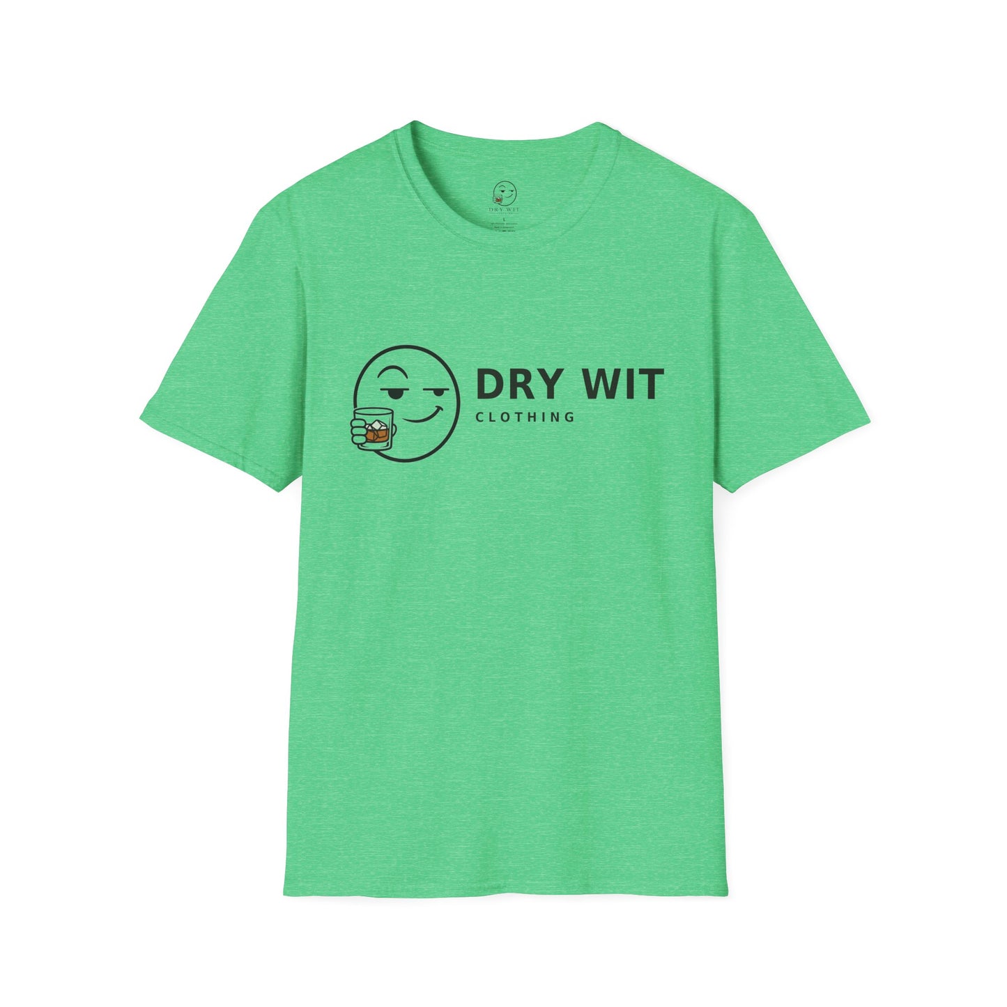 Dry Wit Logo Shirt, Heather Irish Green mint, front flat lay