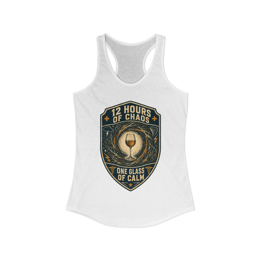 12 Hours of Chaos funny nurse wine tank, Solid White, front flat lay