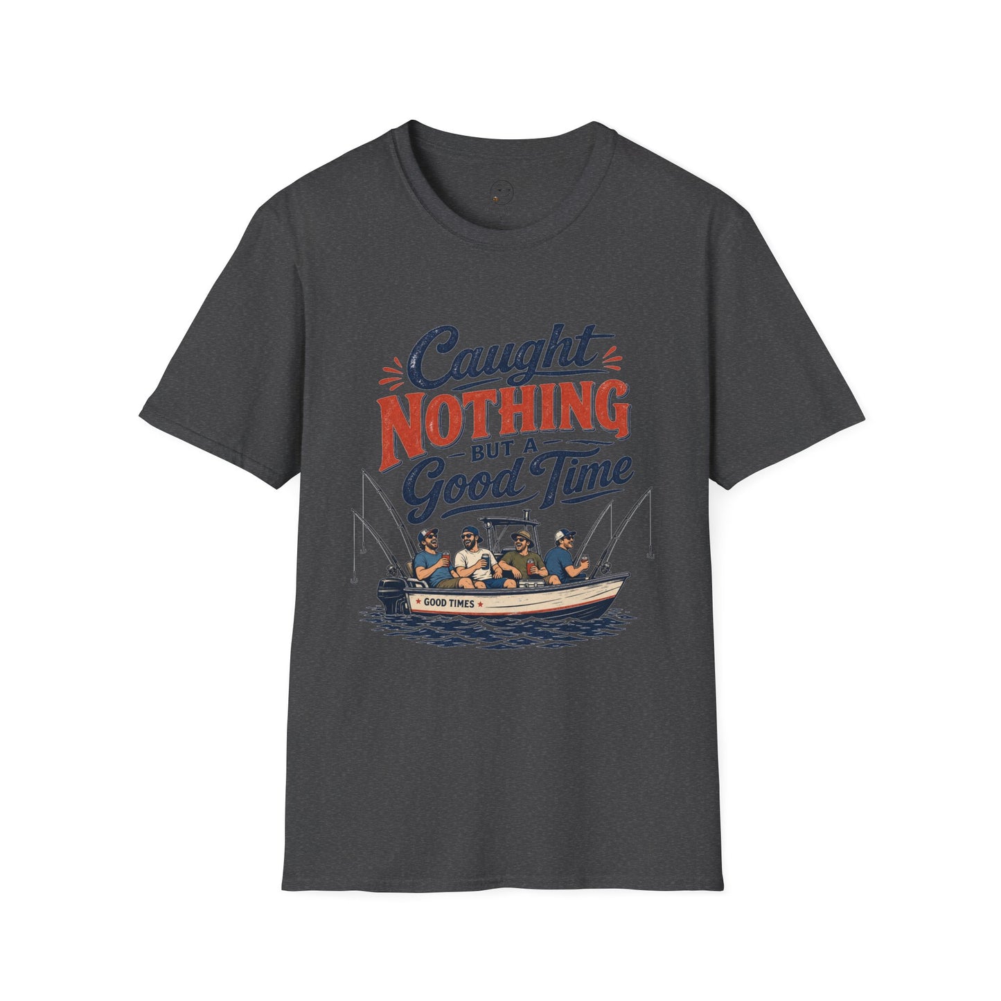 Caught Nothing But a Good Time Shirt, Dark Heather charcoal, front flat lay