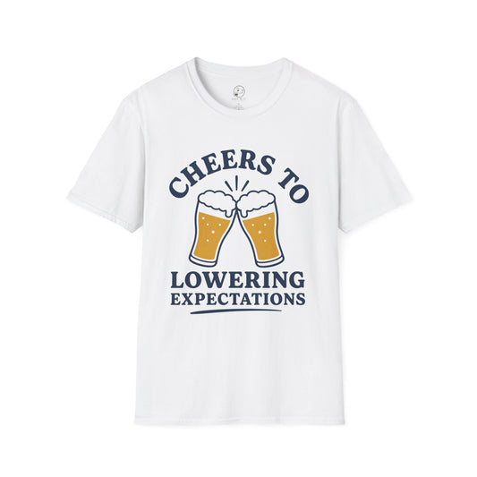 Cheers to Lowering Expectations Shirt, White, front flat lay