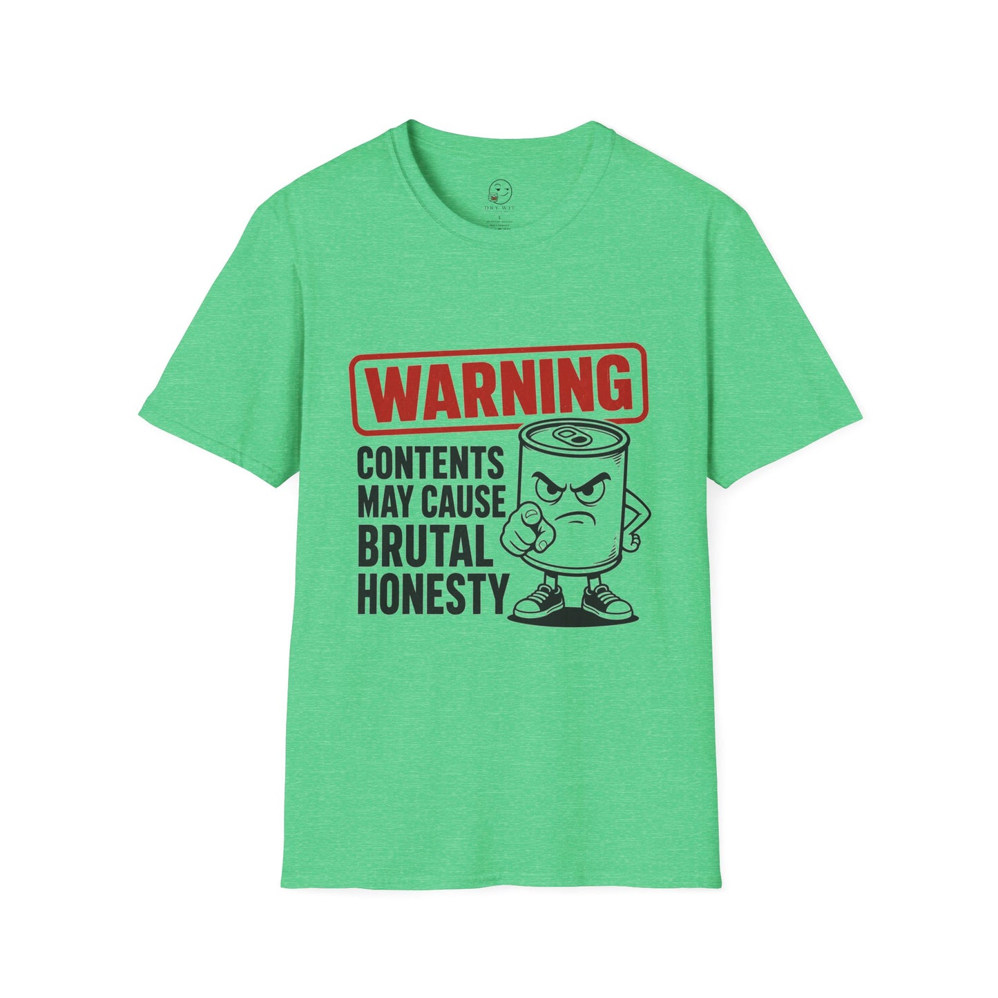 Warning: Contents May Cause Brutal Honesty Shirt, Heather Irish Green mint, front flat lay