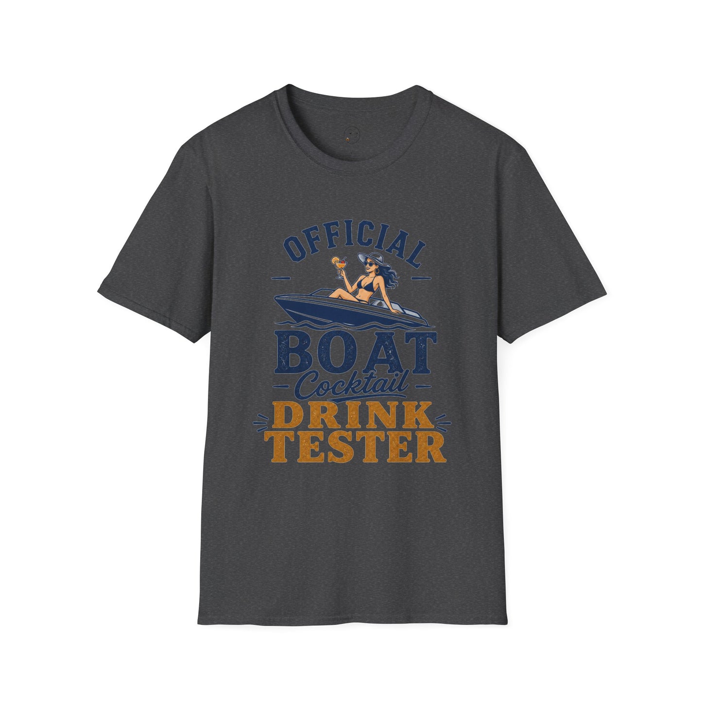 Official Boat Cocktail Drink Tester Shirt, Dark Heather charcoal, front flat lay