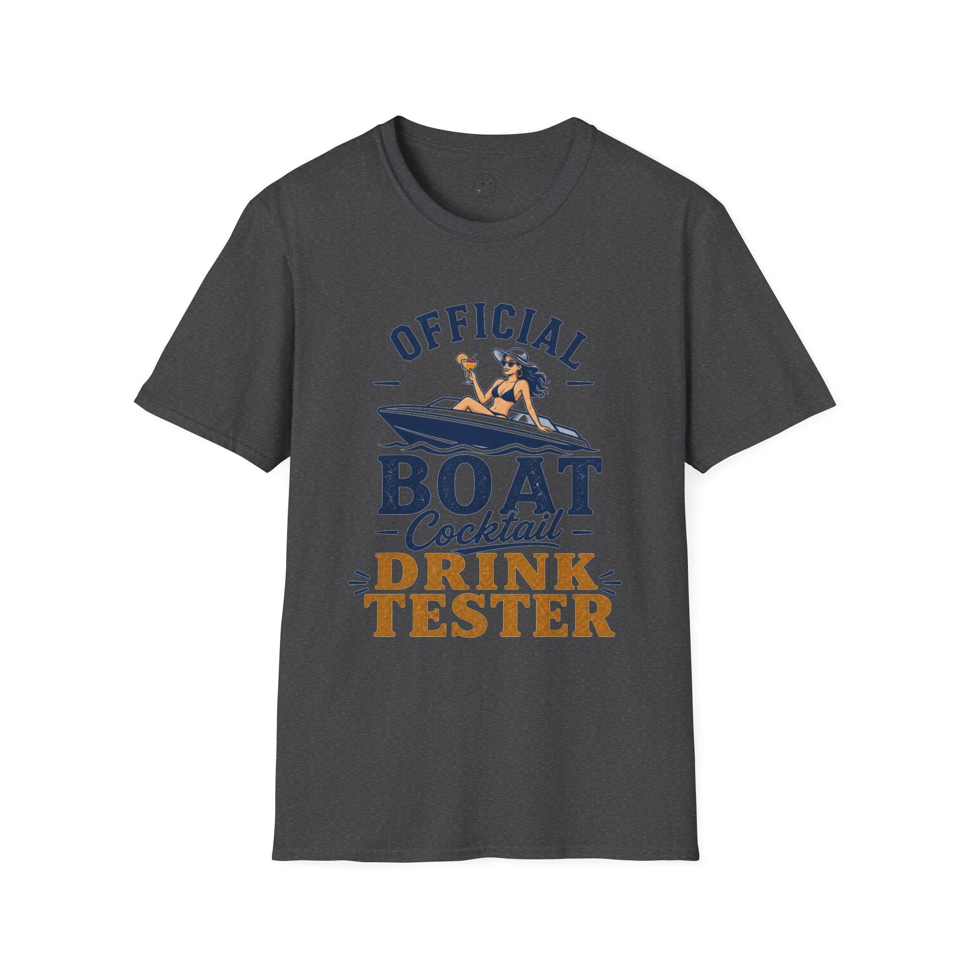 Official Boat Cocktail Drink Tester Shirt, Dark Heather charcoal, front flat lay