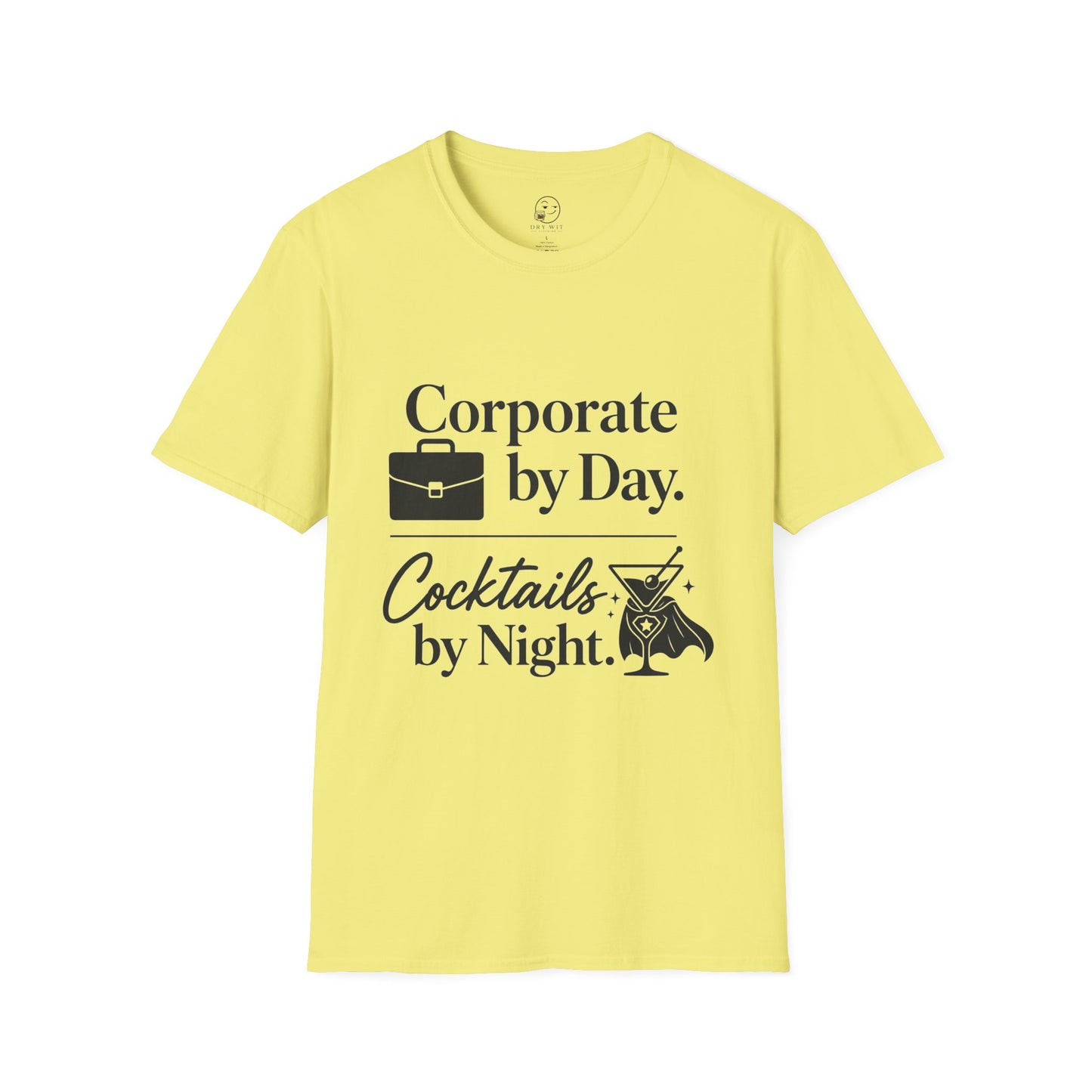 Corporate by Day, Cocktails by Night Shirt, Cornsilk pale yellow, front flat lay